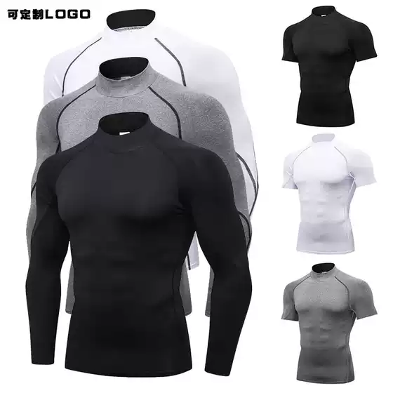 Pro Fitness Short-Sleeved Men's Basketball Tight-Fitting Training Clothes for Sports and Running, High Elasticity, Quick-Drying, Compression High-Neck Long-Sleeved