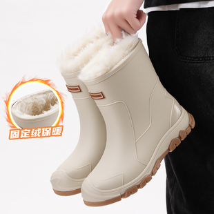 慕儿秋冬加绒保暖雨鞋男士中筒防水防滑工作靴户外加厚胶鞋水鞋女