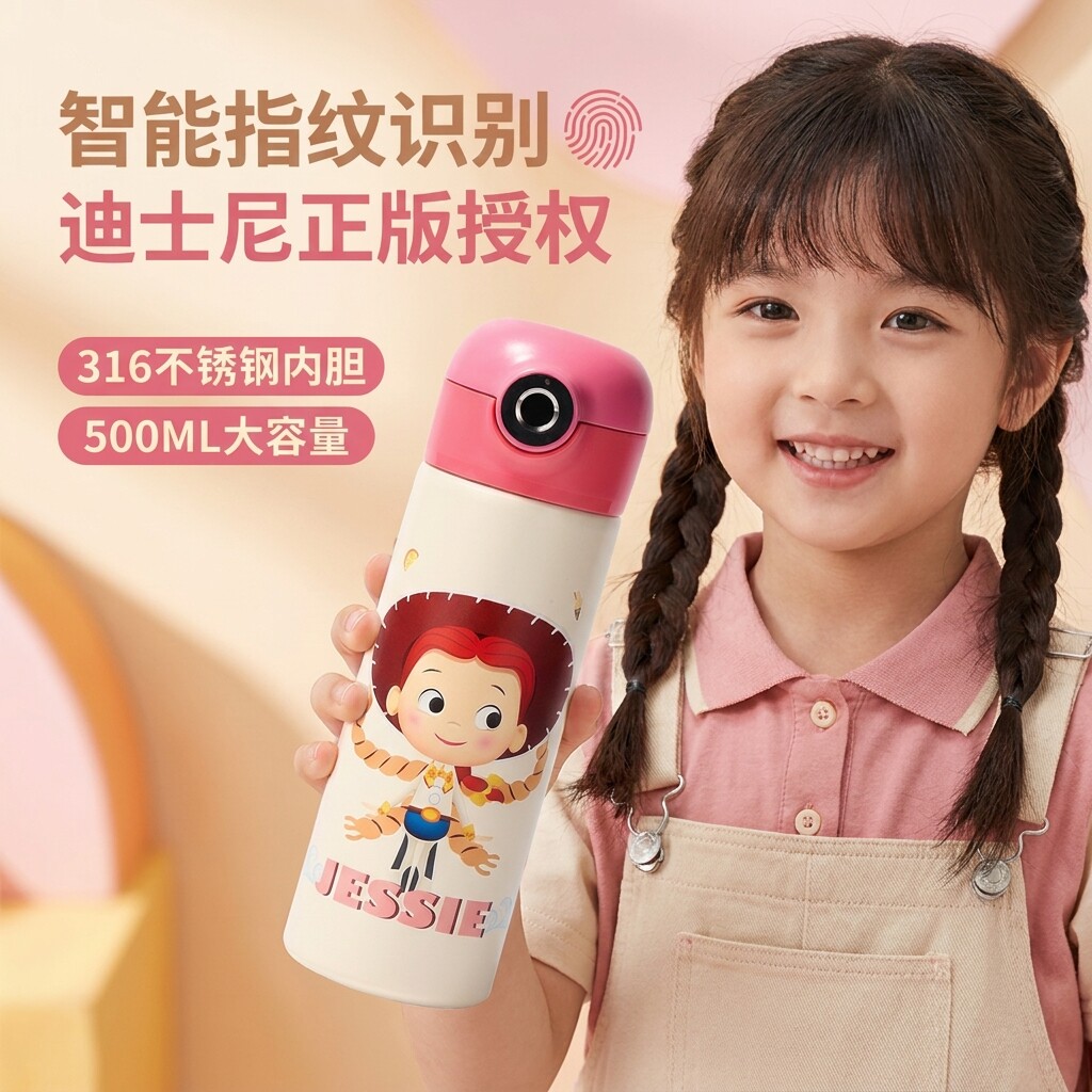 玩具总动员智能指纹保温杯儿童水杯学生上学专用水壶大容量吸管杯