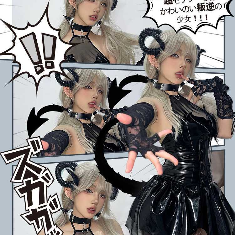 万圣节约会战袍性感纯欲小恶魔cos魅魔制服lolita漆皮连衣裙套装