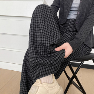 黑白色格子阔腿裤女2025新款秋季高腰垂感宽松慵懒风直筒休闲裤子