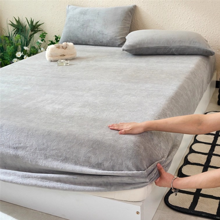 冬季床笠枕套牛奶绒加厚保暖席梦思床垫保护套法兰绒珊瑚绒床罩