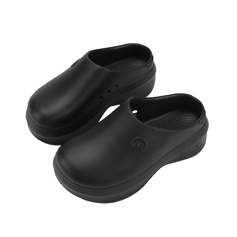 新款厚底厨师鞋女2024新款外穿半拖鞋轻便防滑防水增高包头凉拖鞋