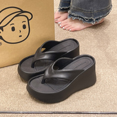 防滑海边沙滩夹脚拖鞋 超高跟厚底人字拖女外穿夏季 新款 增高女凉拖