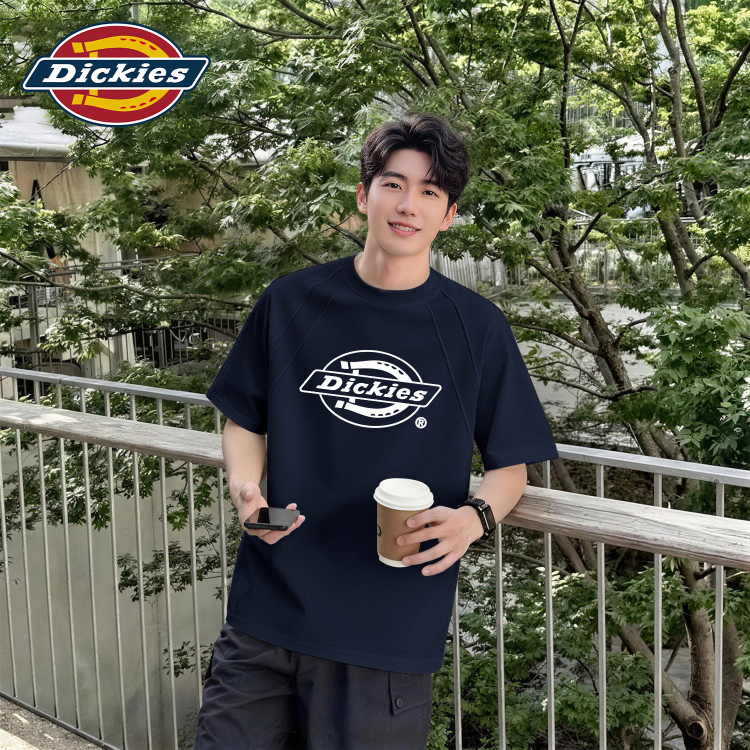 Dickies藏青色短袖T恤男插肩解构上衣男款青少年2026夏季新款男装