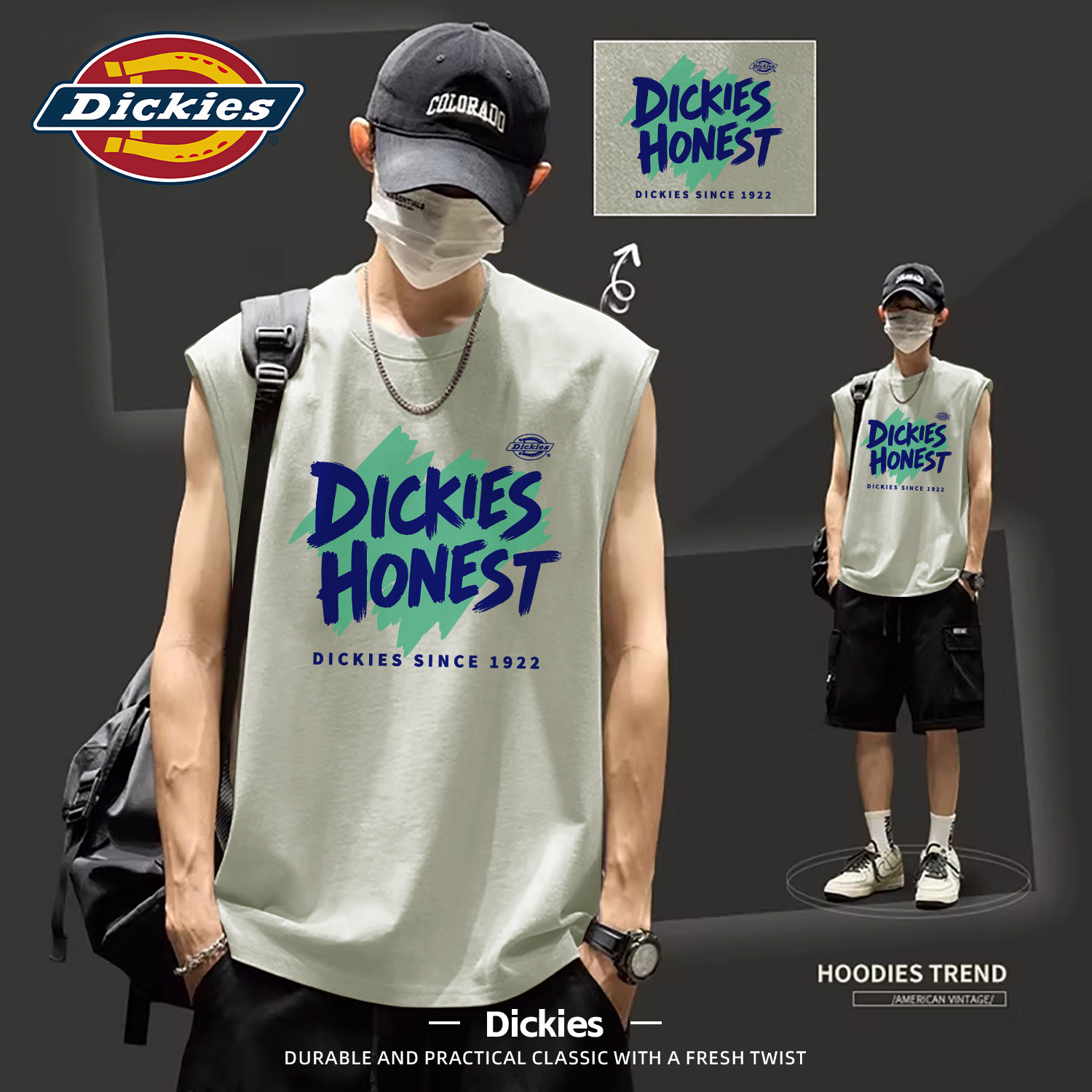 Dickies纯棉背心男2026夏季新款宽松运动无袖上衣潮青少年男汗衫T