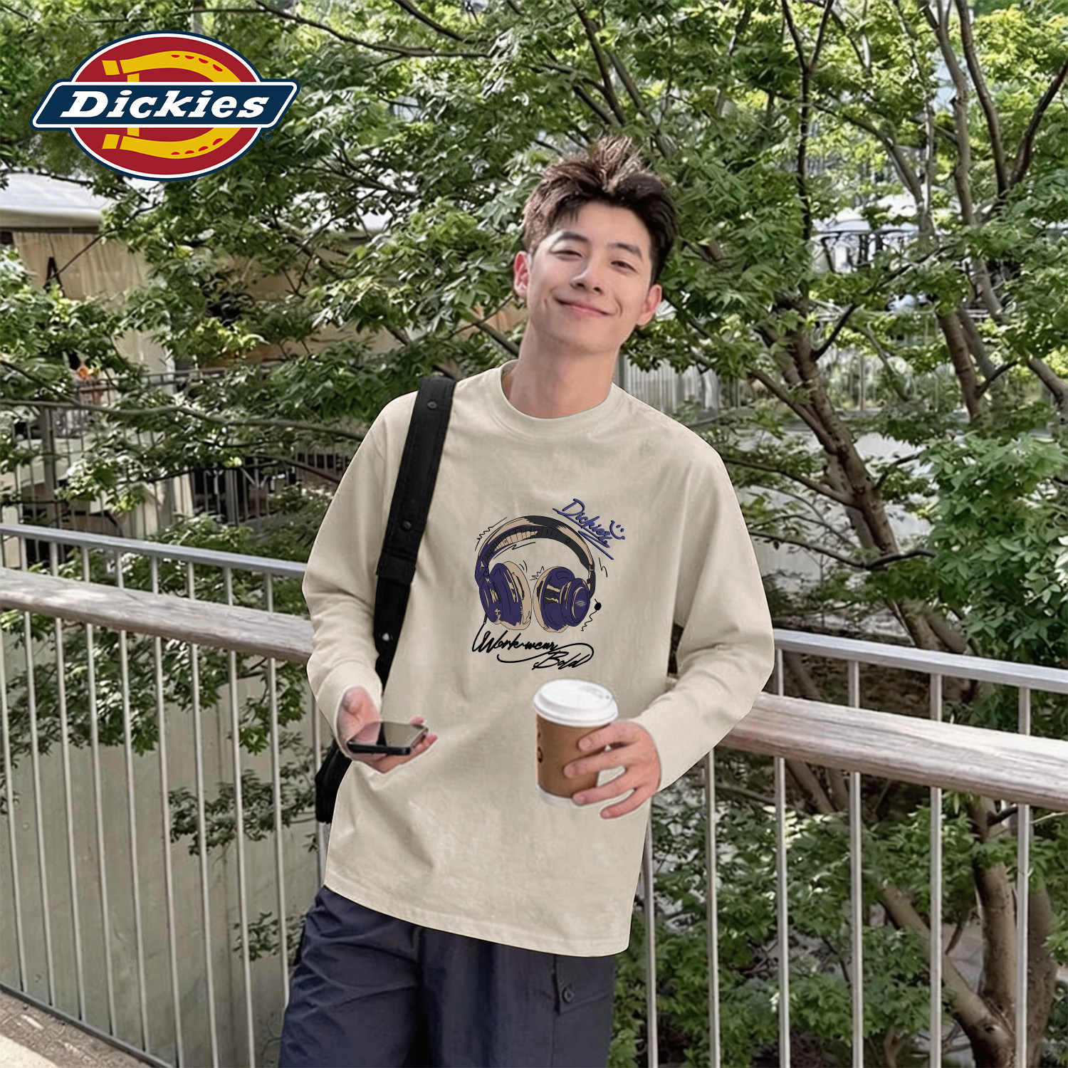 Dickies长袖T恤男宽松休闲印花纯棉打底衫潮流上衣早秋季新款男装
