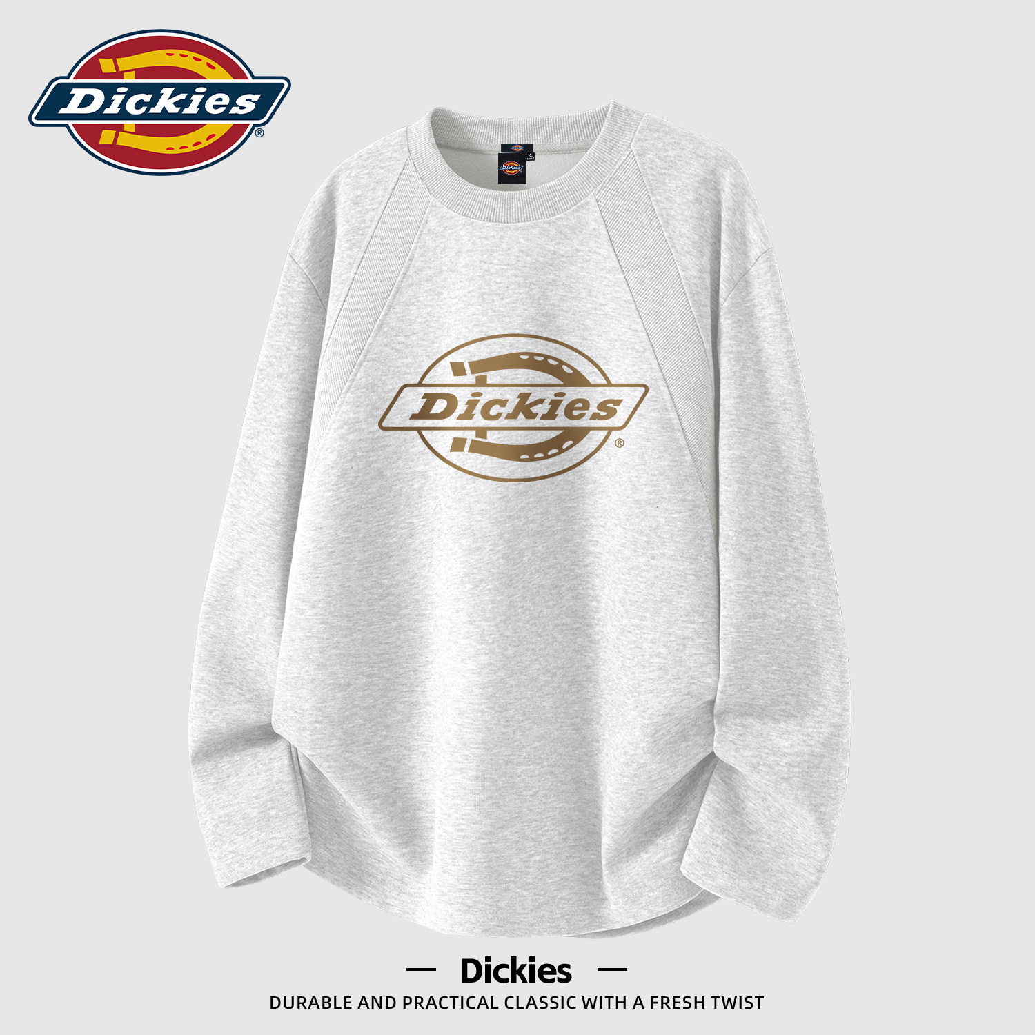 Dickies落肩长袖T恤男款秋季设计感插肩上衣圆领套头衫衣服男秋装