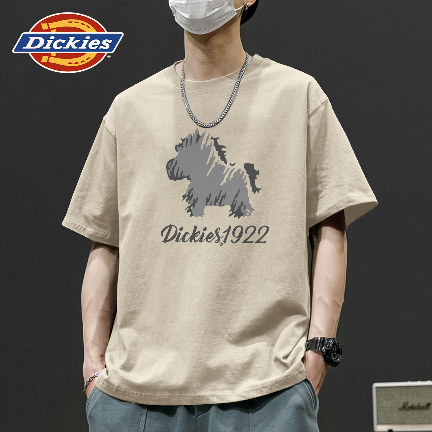 Dickies纯棉短袖T恤男学生夏装五分袖衣服潮流宽松大码男士夏上衣