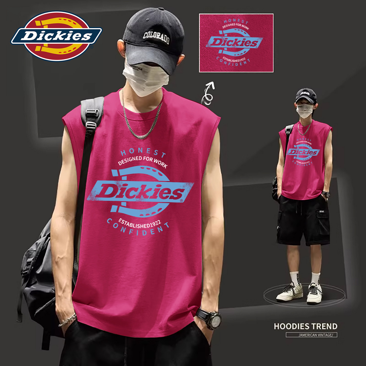 Dickies纯棉背心男夏季宽松无袖坎肩印花潮牌百搭休闲上衣男汗衫T