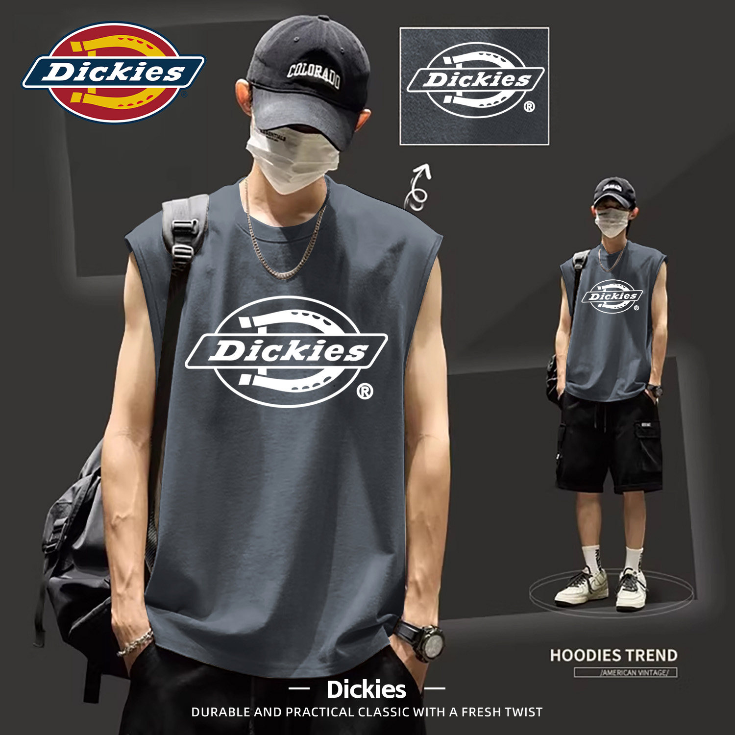 Dickies纯棉背心男2026夏季新款宽松LOGO无袖潮牌T恤男生打底汗衫