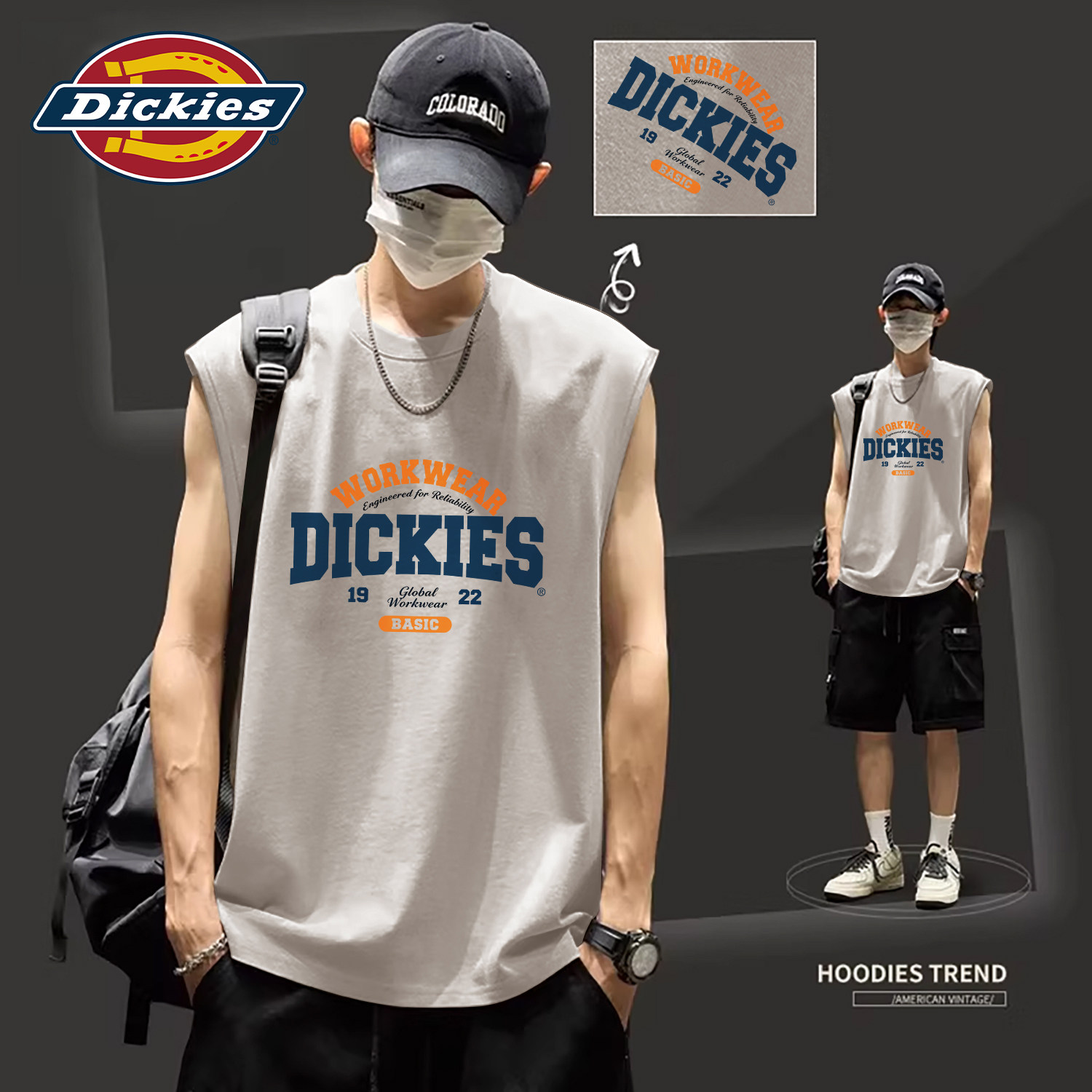 Dickies男士纯棉背心夏宽松透气潮牌印花套头上衣圆领休闲无袖T恤