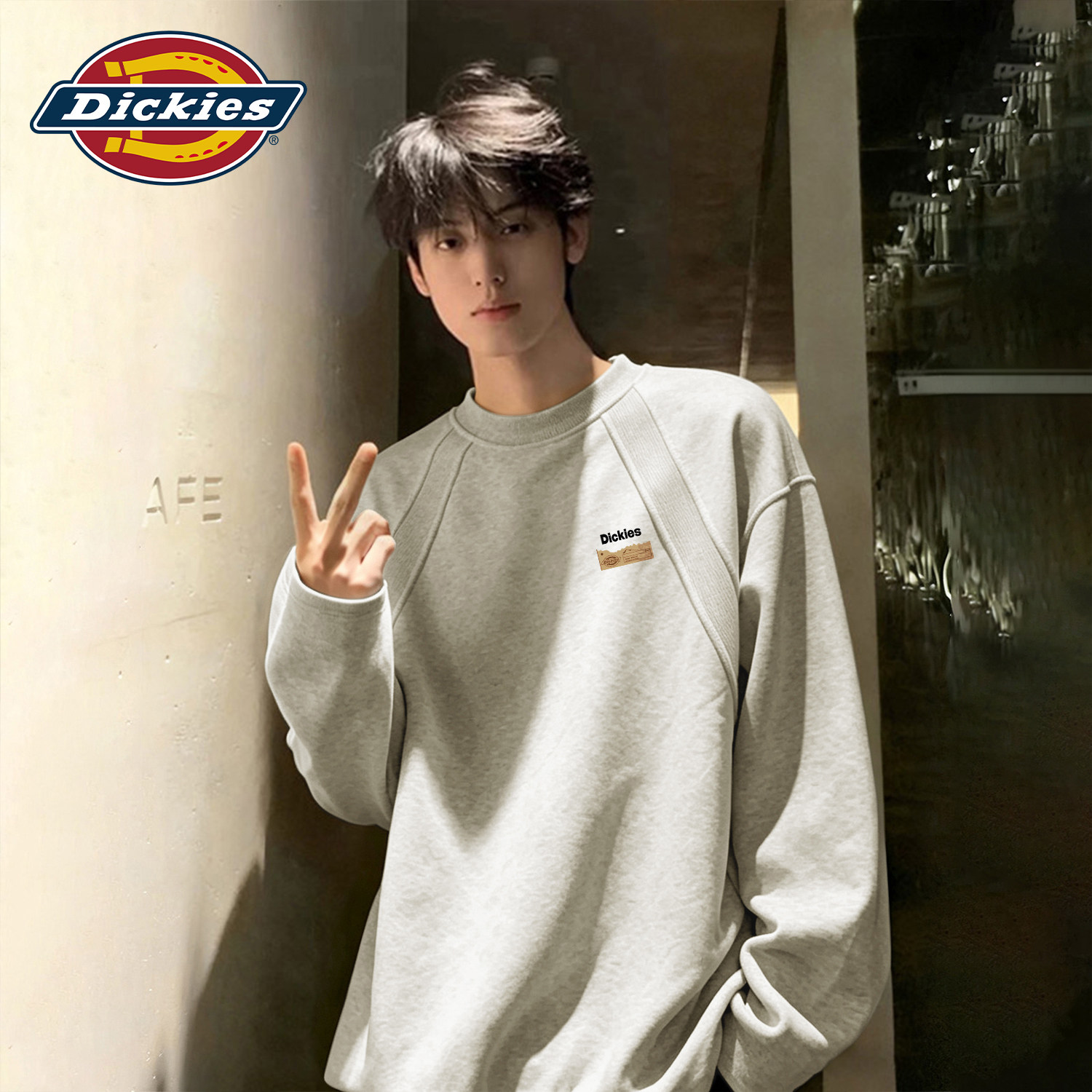 Dickies美式复古长袖T恤男款潮流时尚插肩上衣男重磅休闲解构衣服