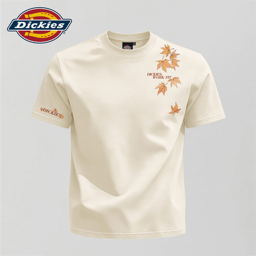 Dickies男士纯棉T恤夏枫叶印花潮流百搭短袖宽松透气圆领休闲上衣