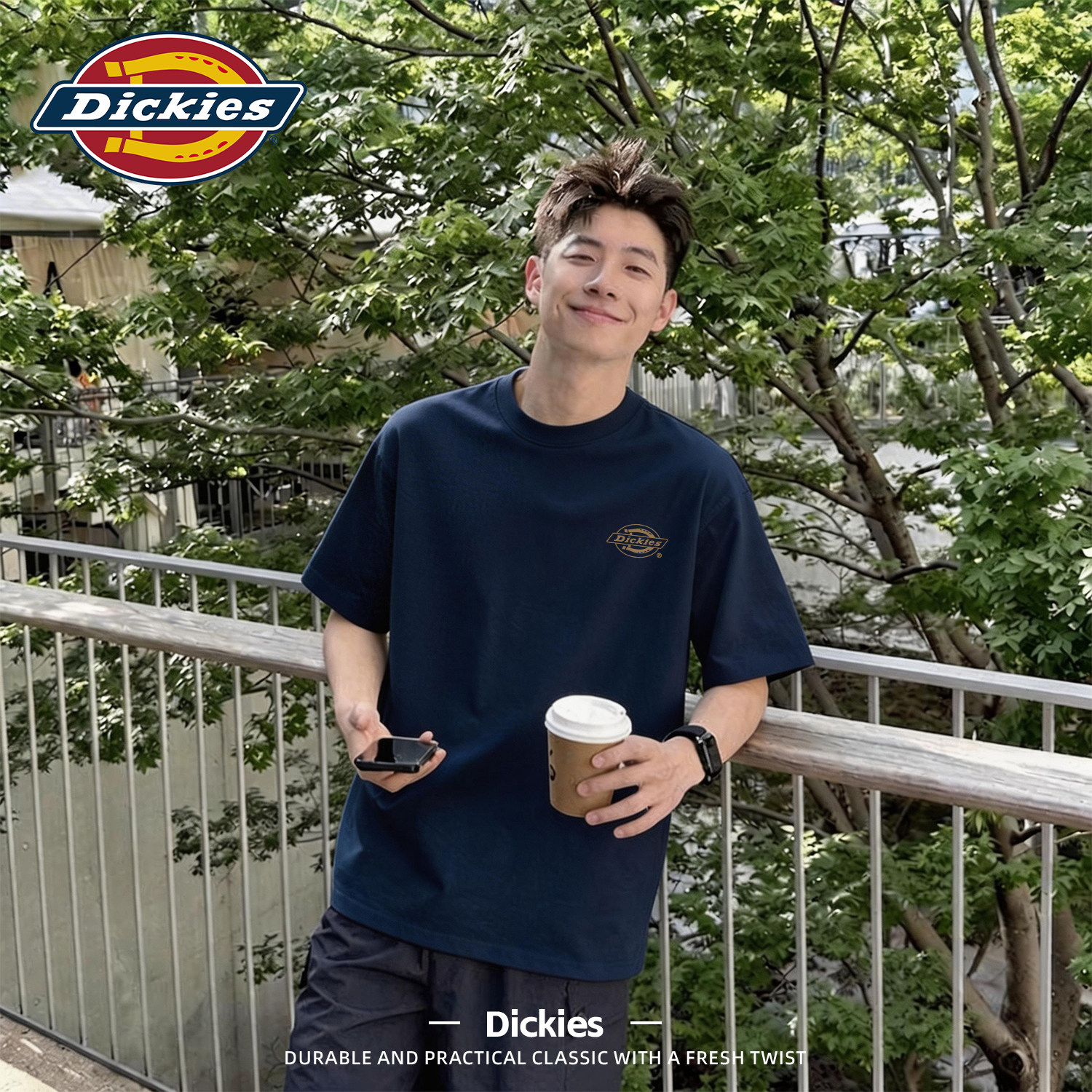 Dickies潮牌短袖T恤男夏季纯棉美式宽松圆领印花上衣重磅体恤衫男