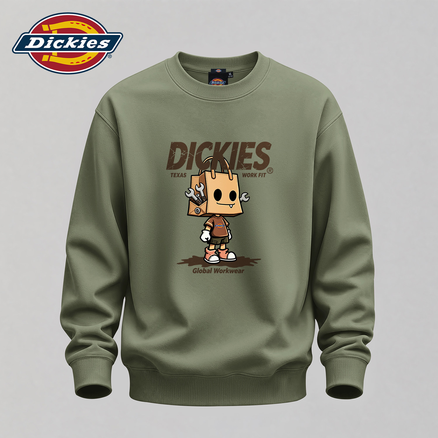 Dickies圆领重磅卫衣男2026秋季新款卡通印花上衣男宽松套头长袖