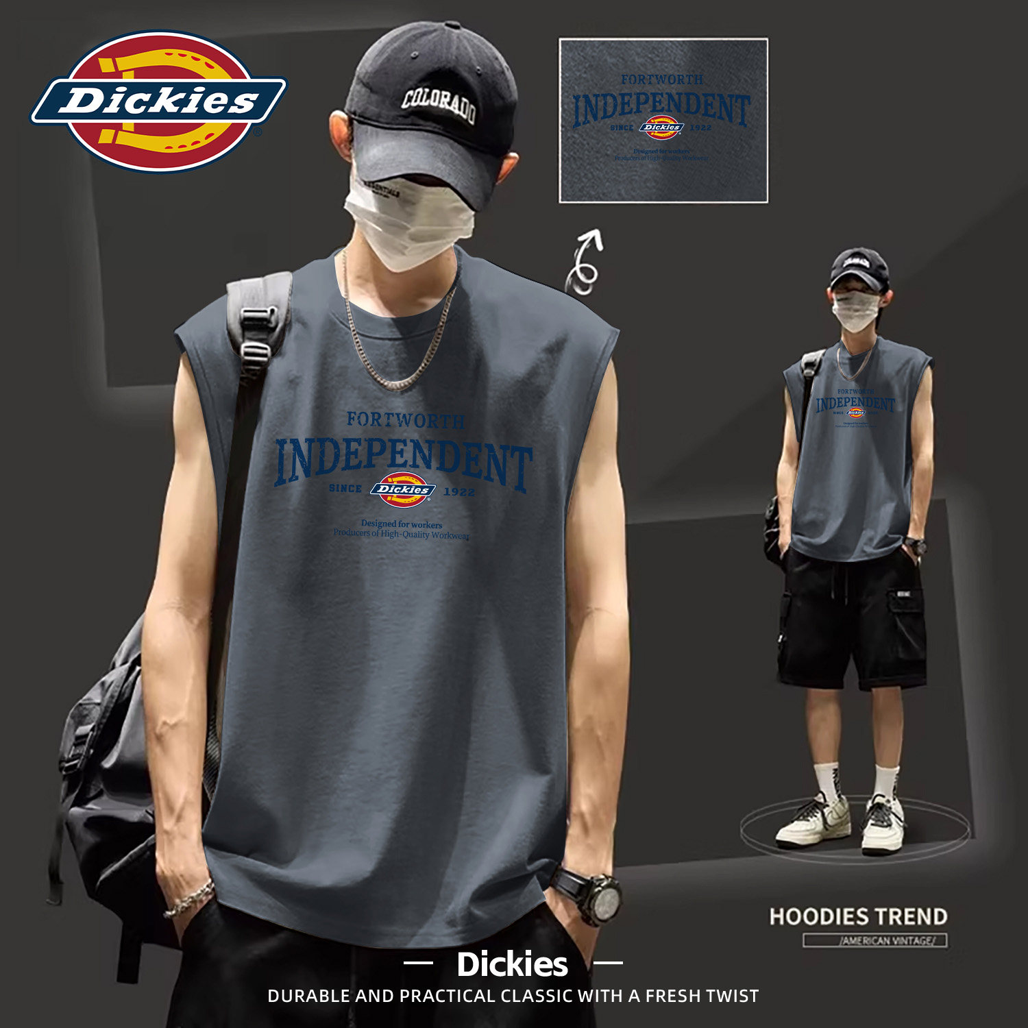 Dickies纯棉背心男2026夏季新款运动健身上衣时尚青少年无袖T恤男