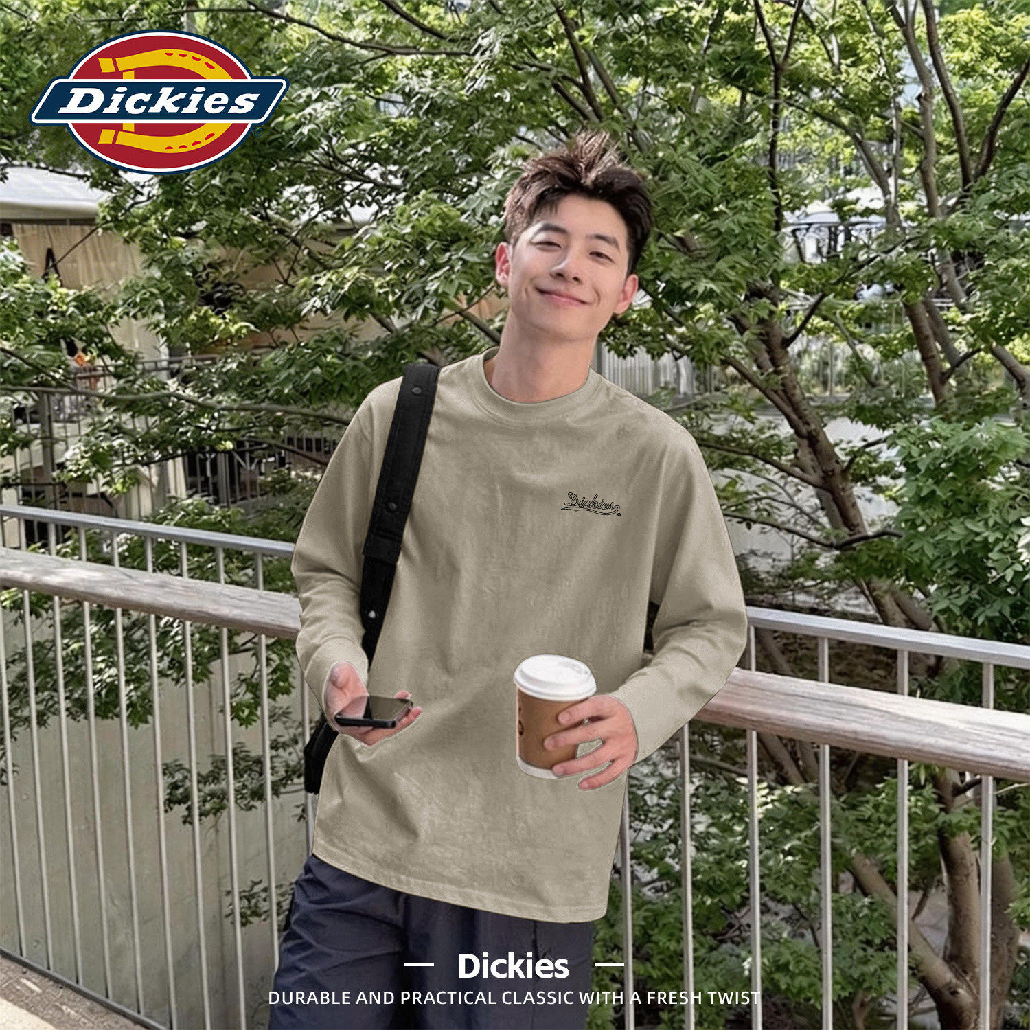 Dickies纯棉男款长袖T恤重磅宽松2026春夏季打底衫青少年学生上衣