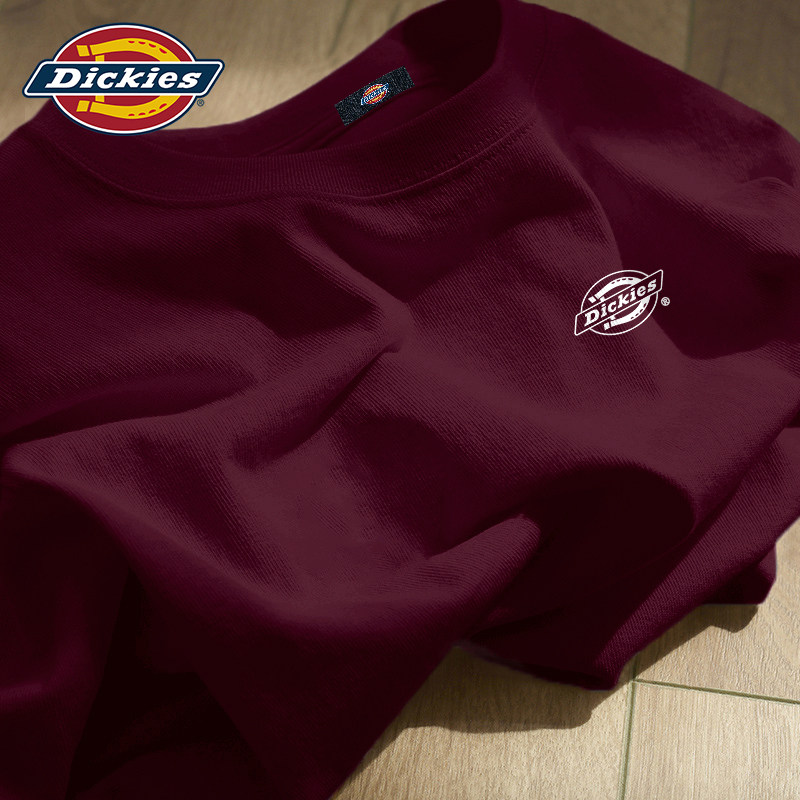 Dickies纯棉印花短袖T恤男酒红色大码2026夏季新款美式潮牌上衣男