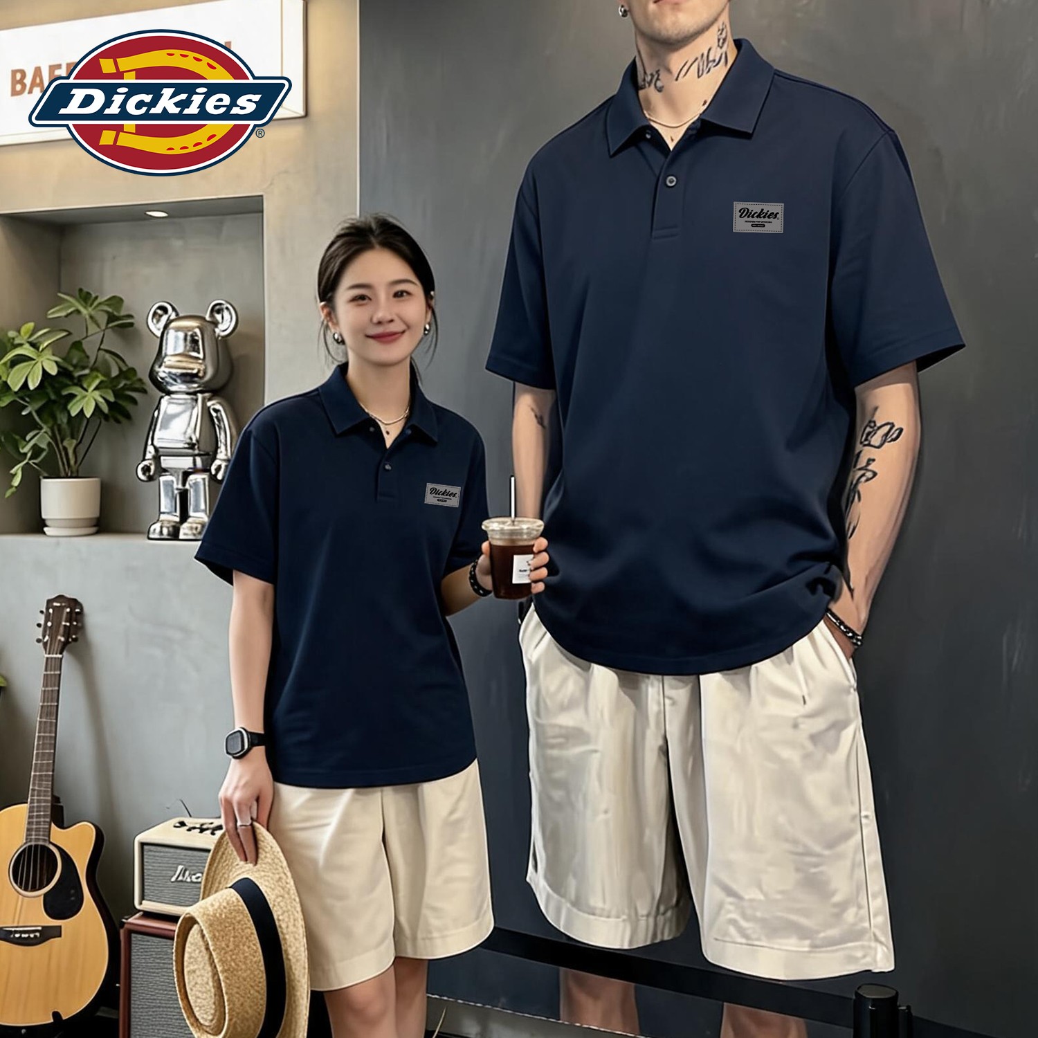 Dickies冰丝短袖POLO衫男款夏季情侣装凉感透气翻领印花休闲上衣