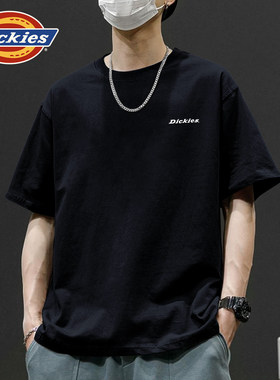 Dickies黑色纯棉短袖t恤男生夏季宽松大码上衣百搭简约男士夏衣服