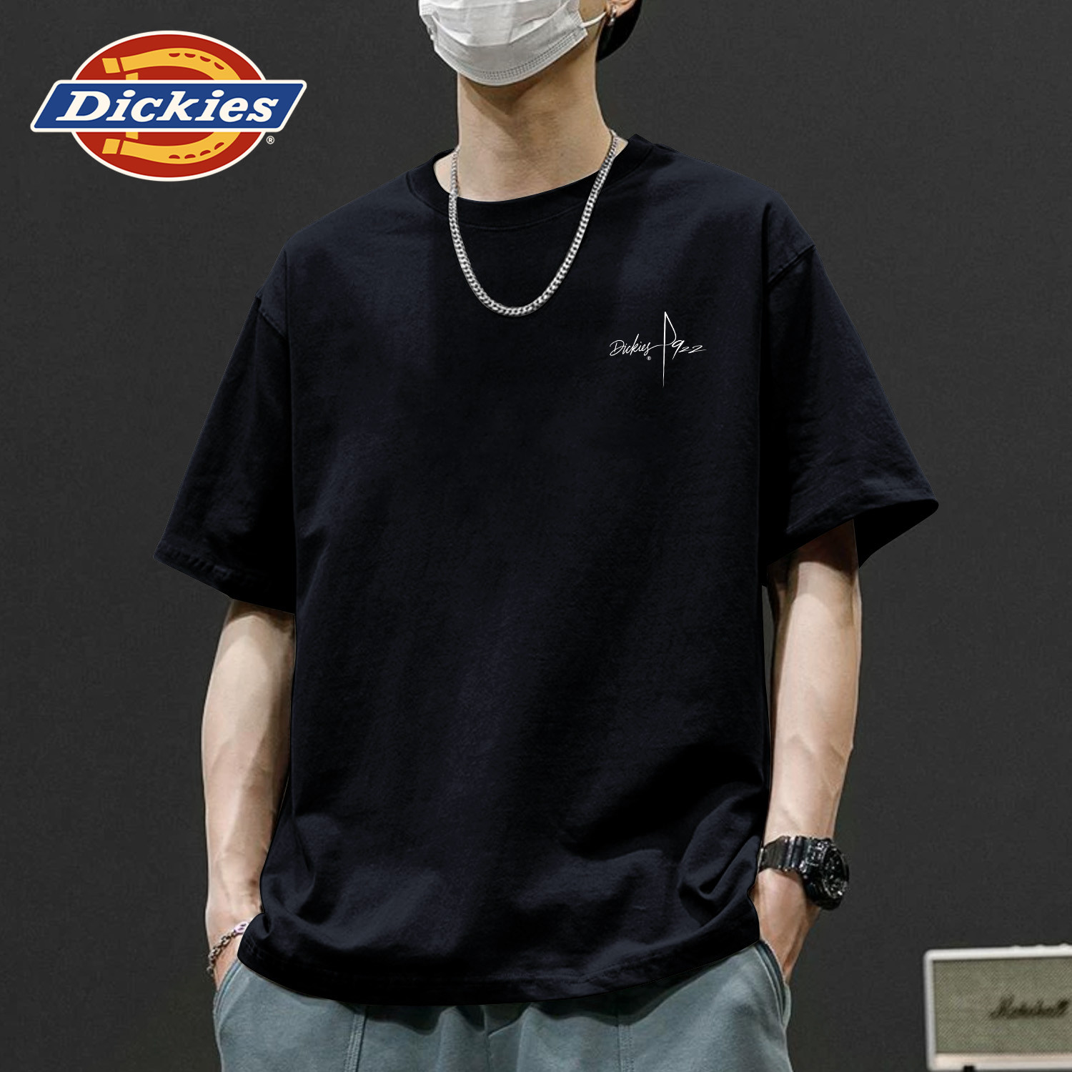 Dickies黑色短袖t恤男款纯棉百搭初高中生重磅夏季上衣新款半袖男