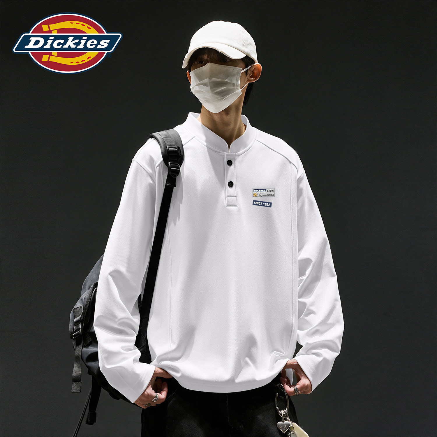 Dickies潮牌亨利领卫衣男生青少年早秋宽松大码休闲百搭长袖上衣