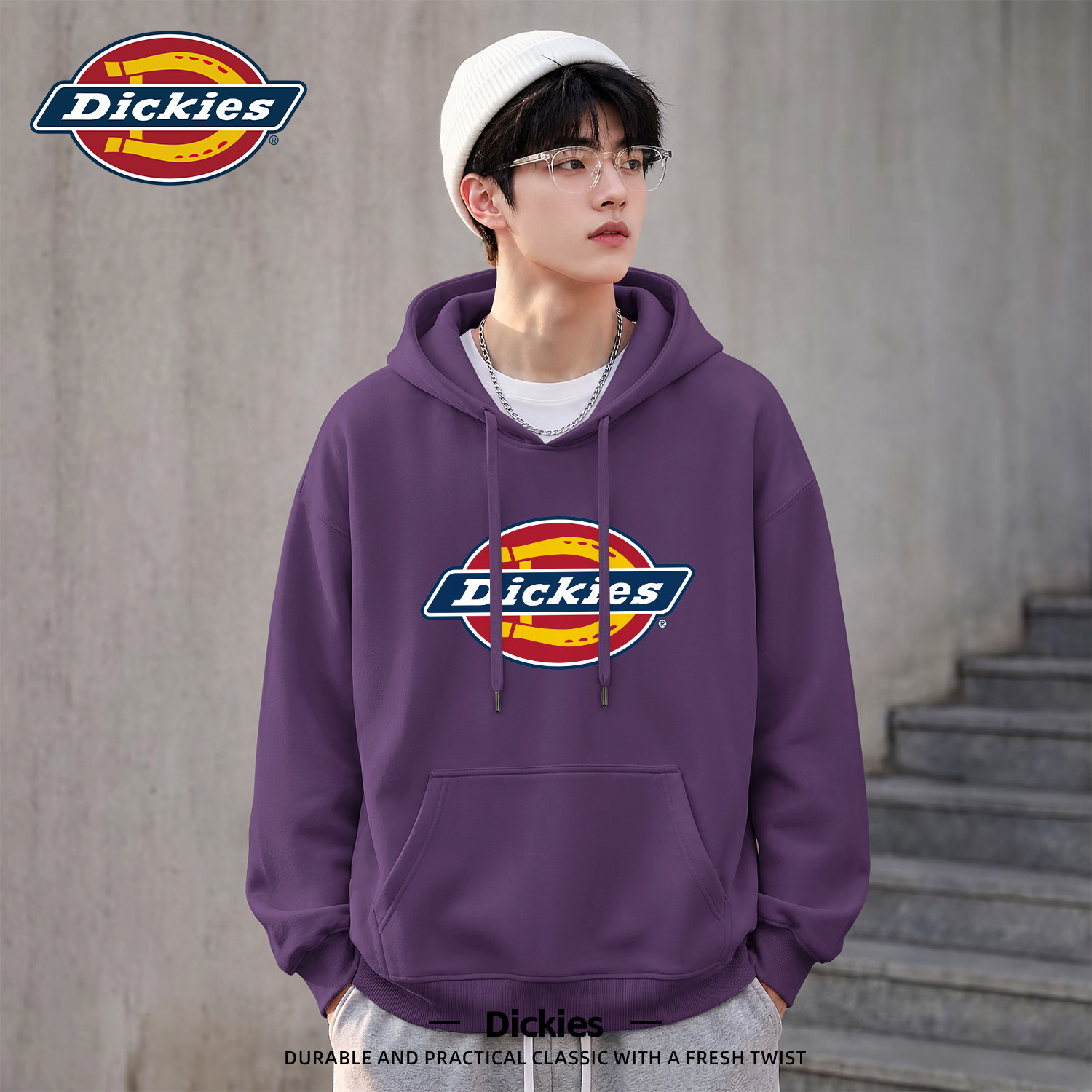 Dickies重磅连帽卫衣男款美式宽松街头休闲风外套男大码秋季上衣