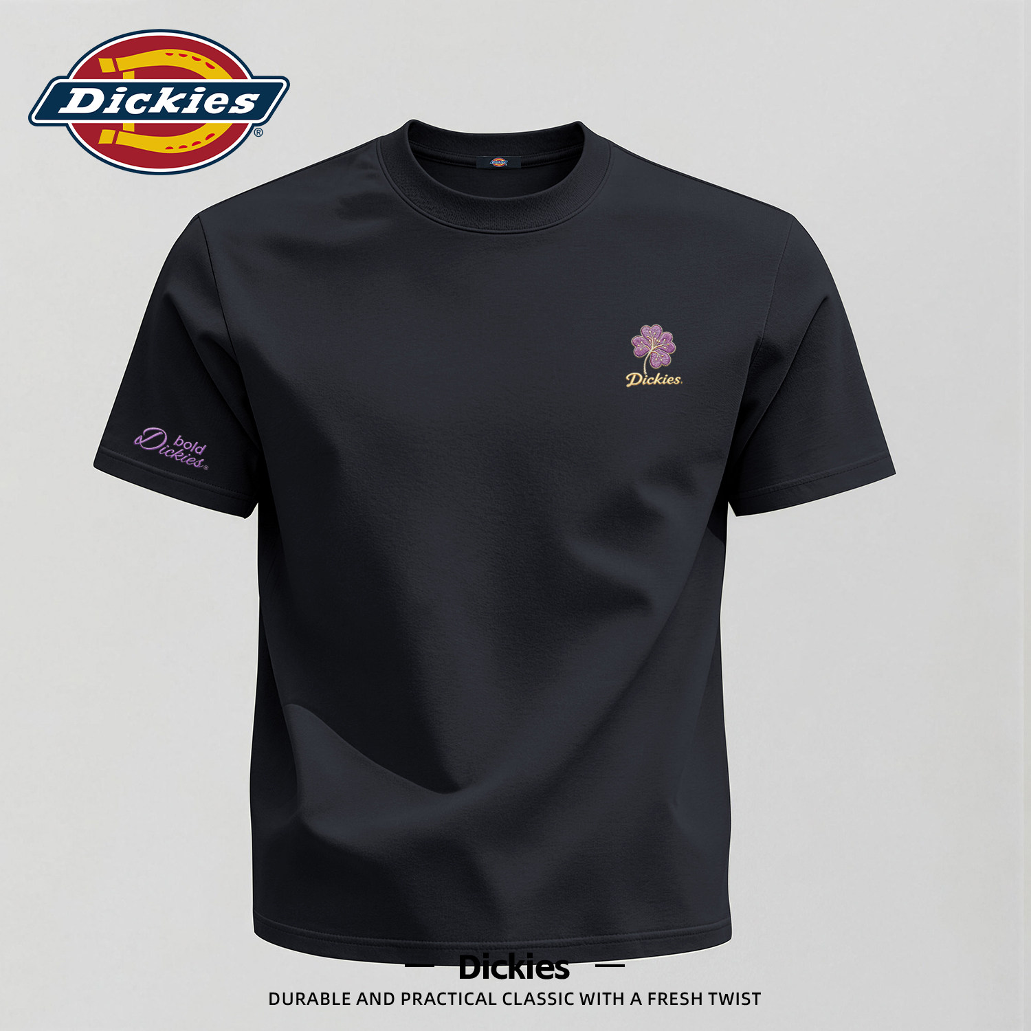 Dickies黑色纯棉短袖T恤男青少年夏季上衣2026新款印花半袖衣服男