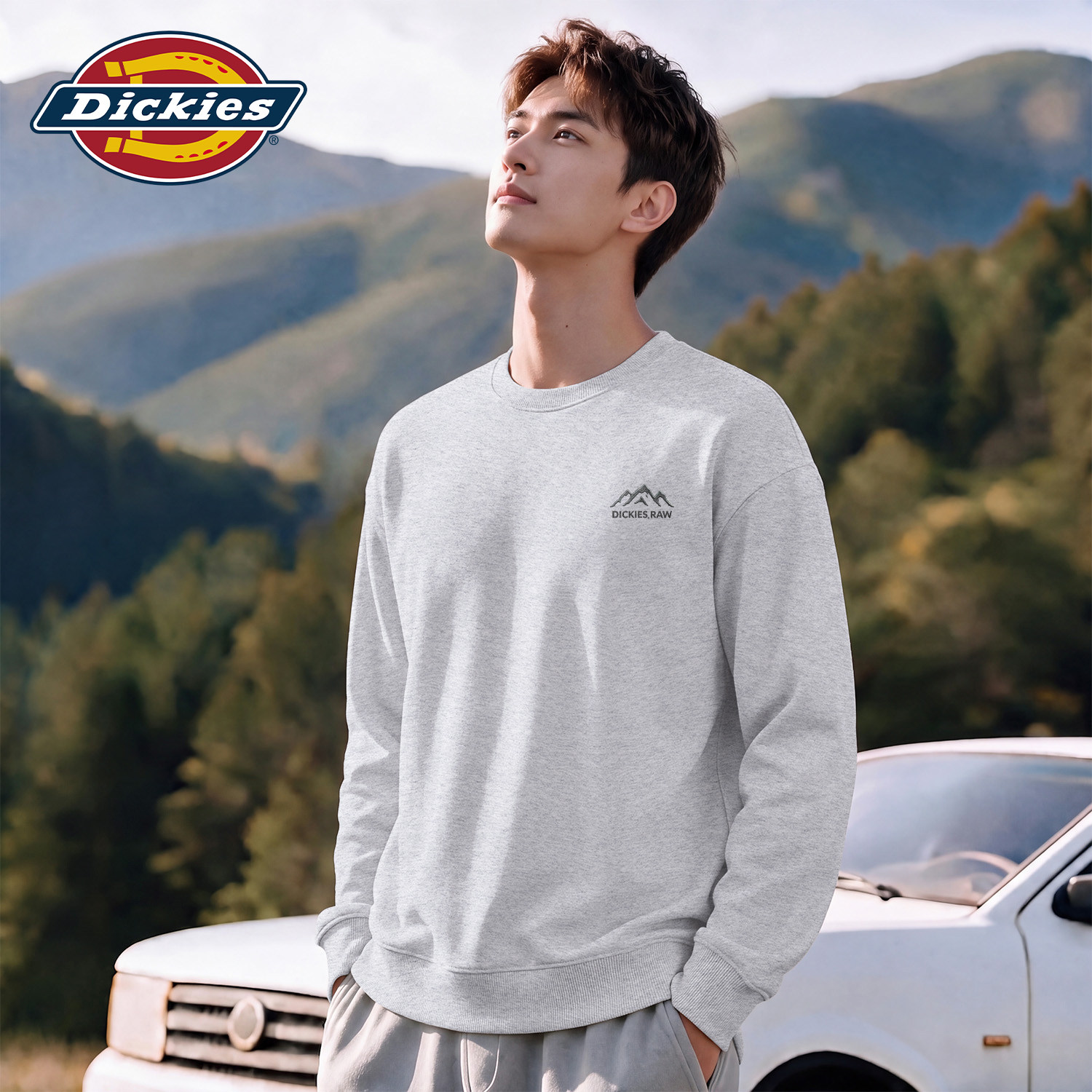 Dickies美式圆领卫衣男款灰色百搭春秋款长袖早秋学生打底衫上衣