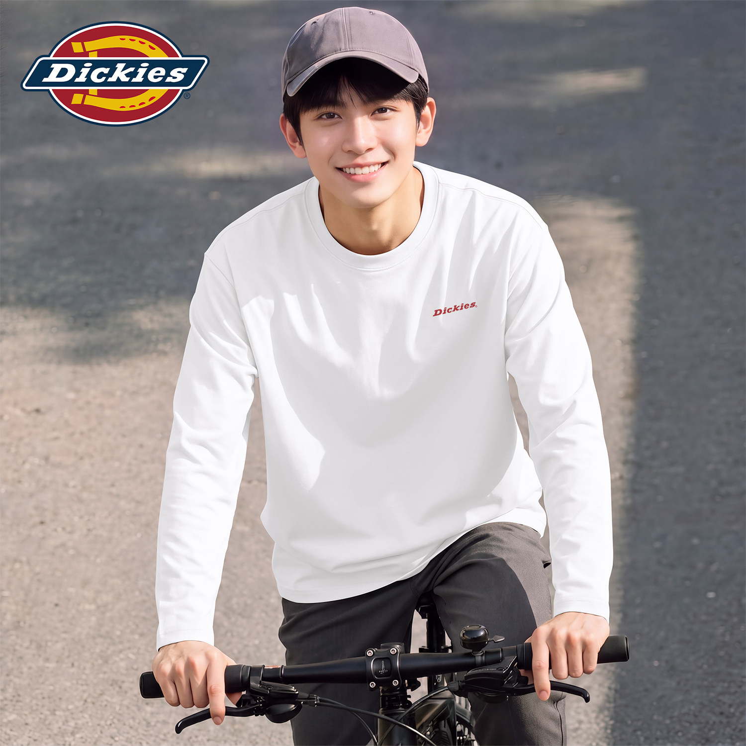 Dickies白色简约纯棉长袖T恤男士2026秋季宽松上衣早秋男装衣服潮