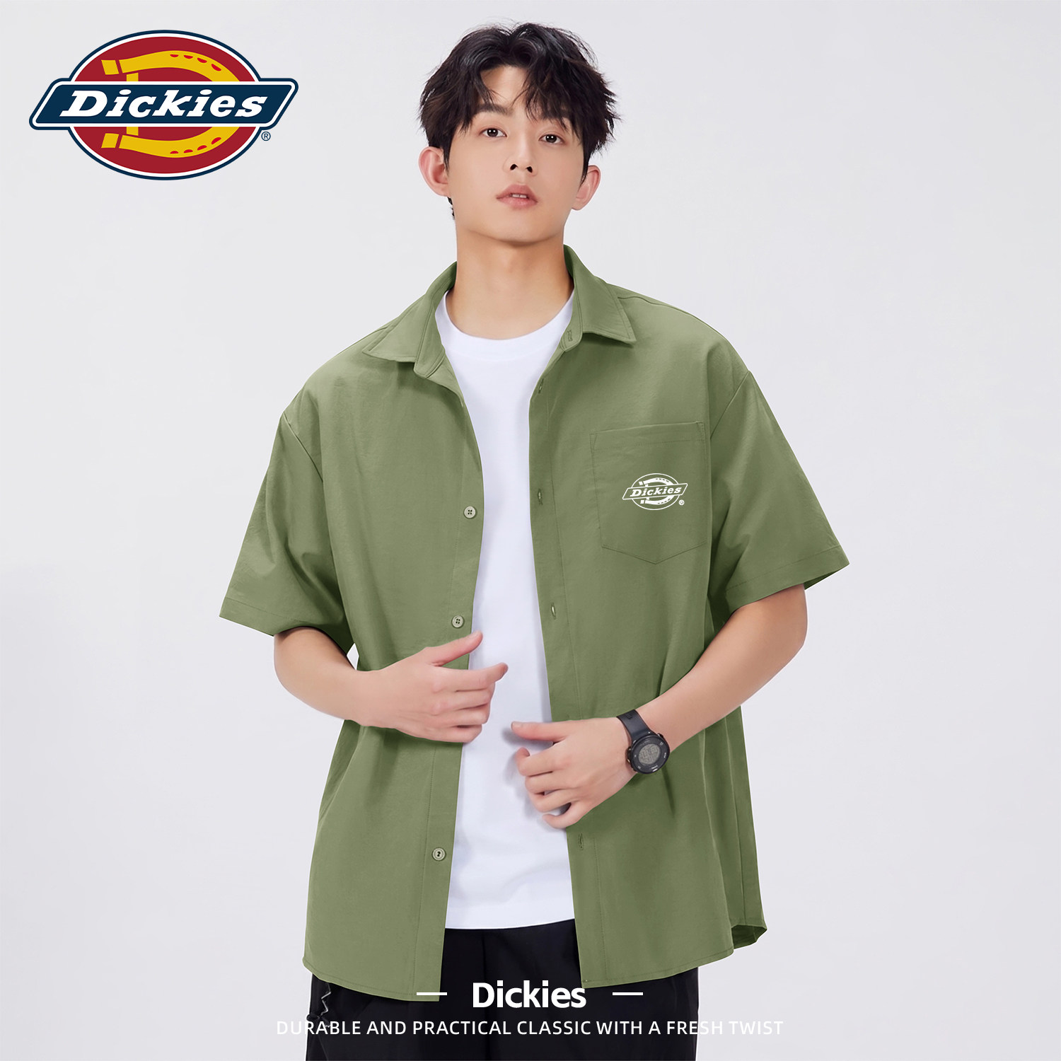 Dickies短袖衬衫男款2026夏季新款翻领潮流休闲上衣凉百搭衬衣男