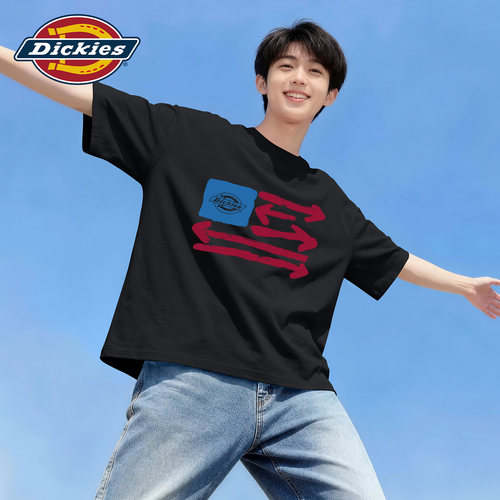 Dickies黑色美式潮牌短袖T恤男款青少年宽松印花圆领上衣夏季半袖