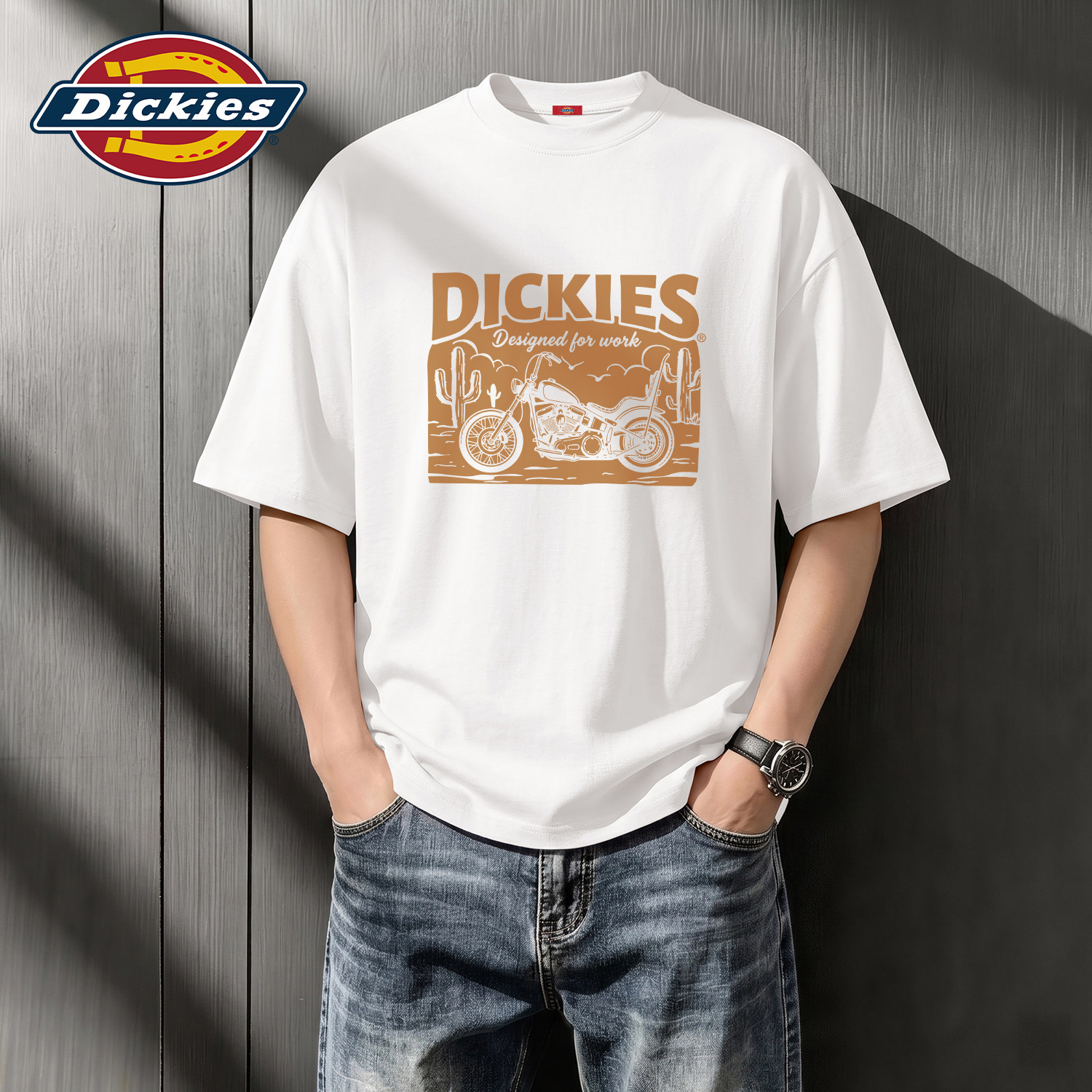 Dickies白色纯棉短袖T恤男美式潮流印花街头风宽松圆领休闲上衣男