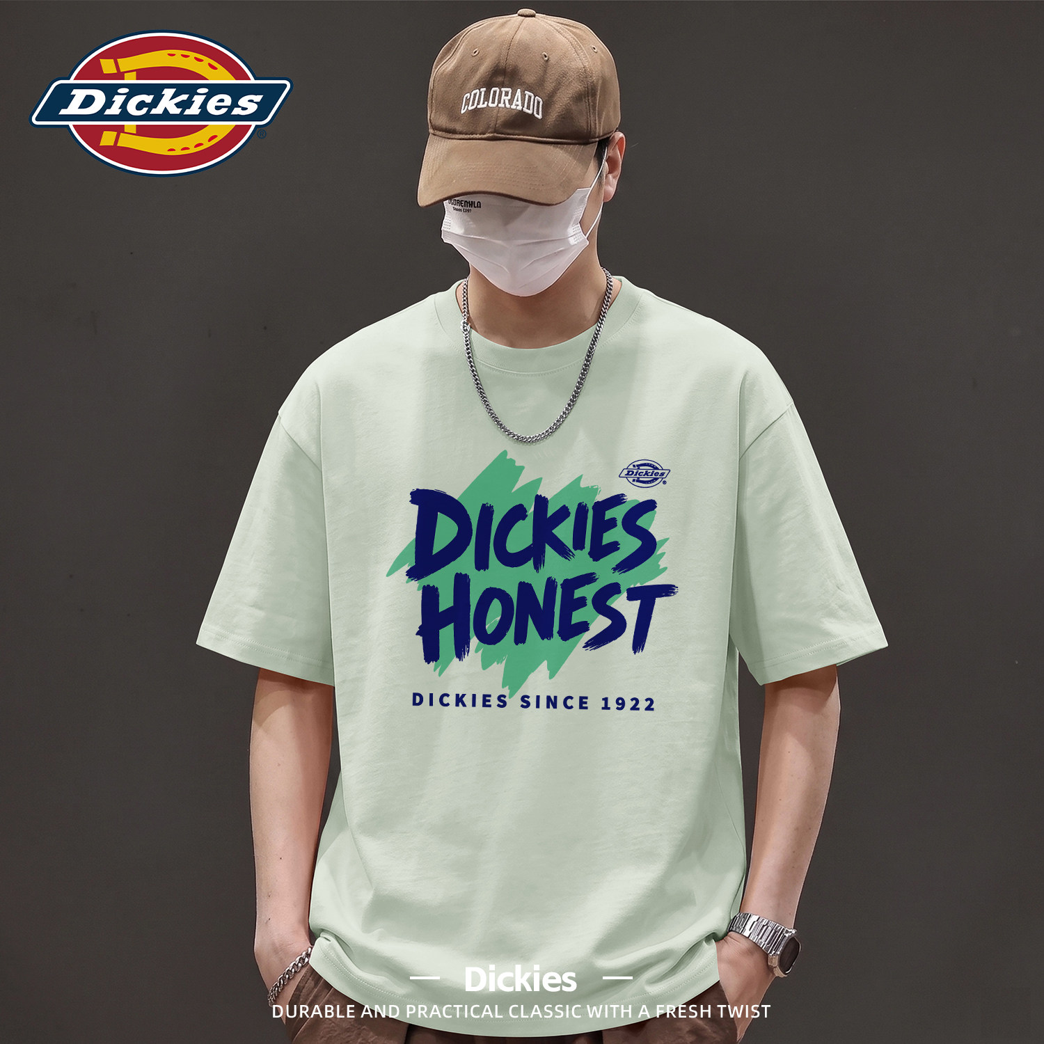 Dickies青少年纯棉短袖男款夏季圆领印花T恤宽松透气百搭休闲上衣