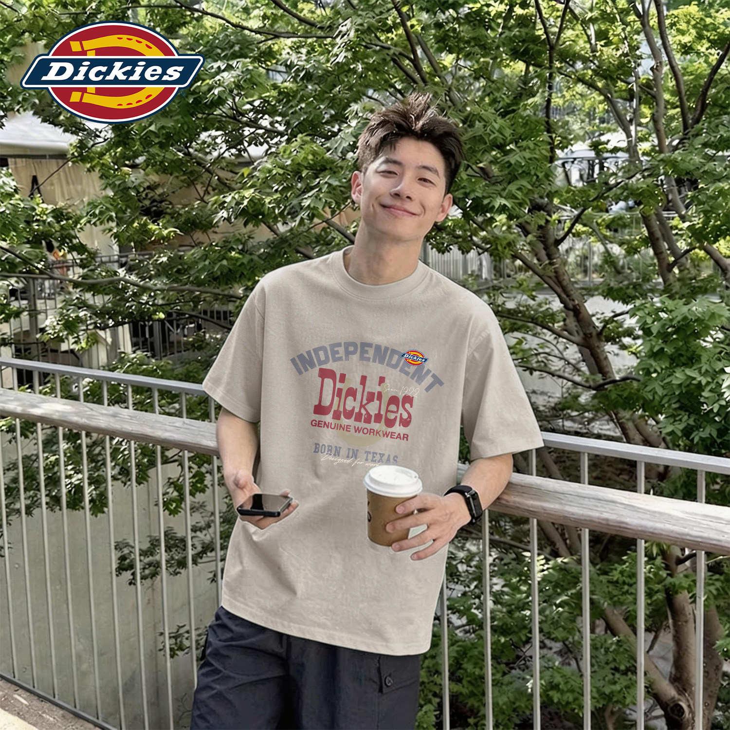 Dickies纯棉短袖T恤男款宽松圆领大码上衣2026夏季新款男士五分袖