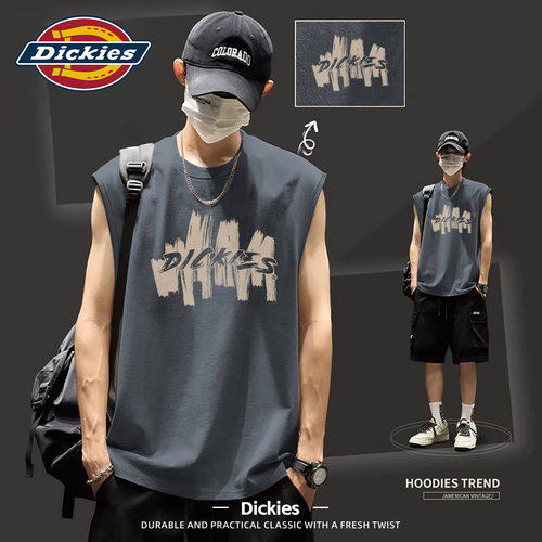 Dickies纯棉无袖背心男2026夏季宽松运动坎肩潮牌运动上衣男生T恤