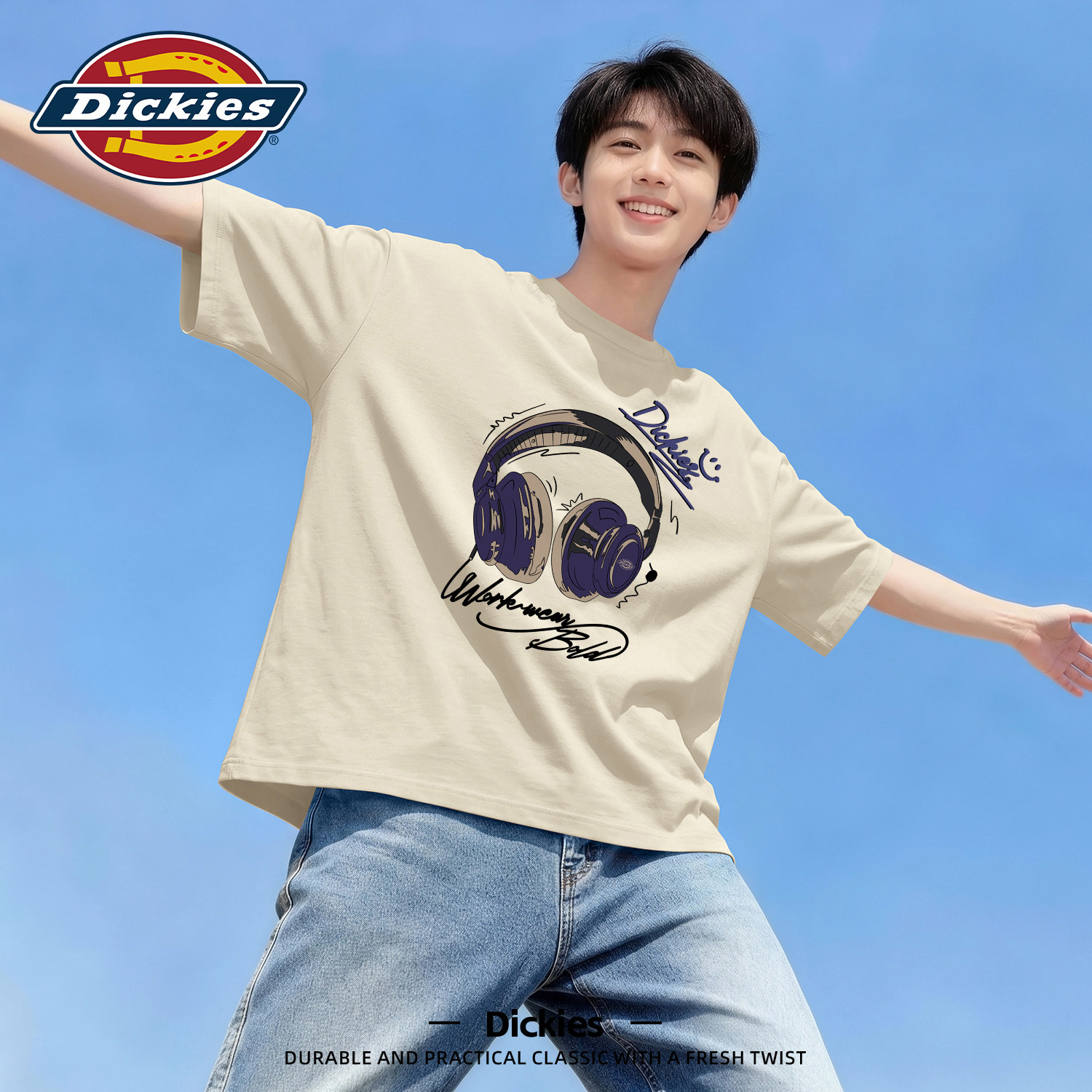 Dickies纯棉透气T恤男款2026新款夏圆领印花百搭上衣潮牌打底短袖