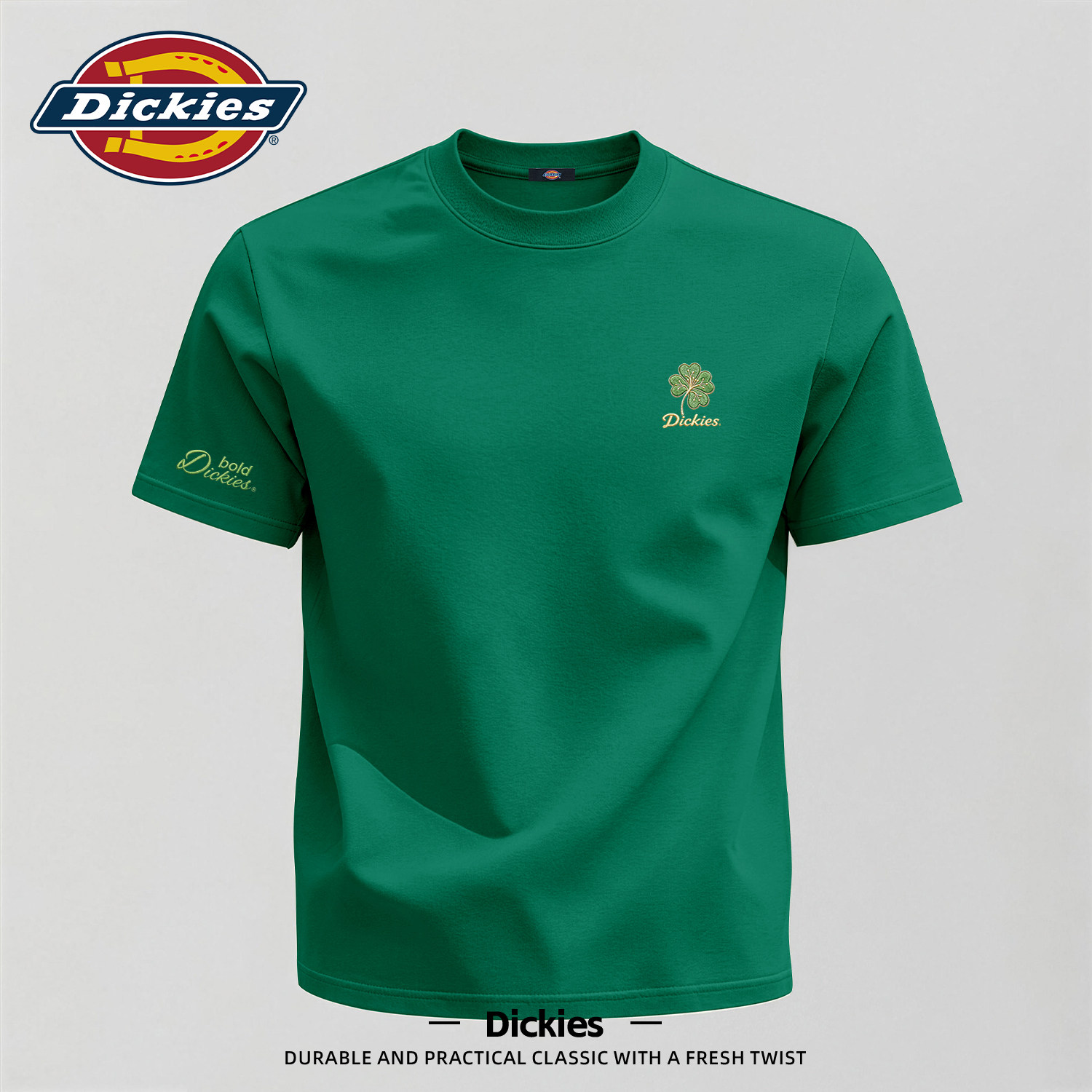 Dickies纯棉短袖T恤男2026夏季新款绿色男士印花潮流半袖上衣服男