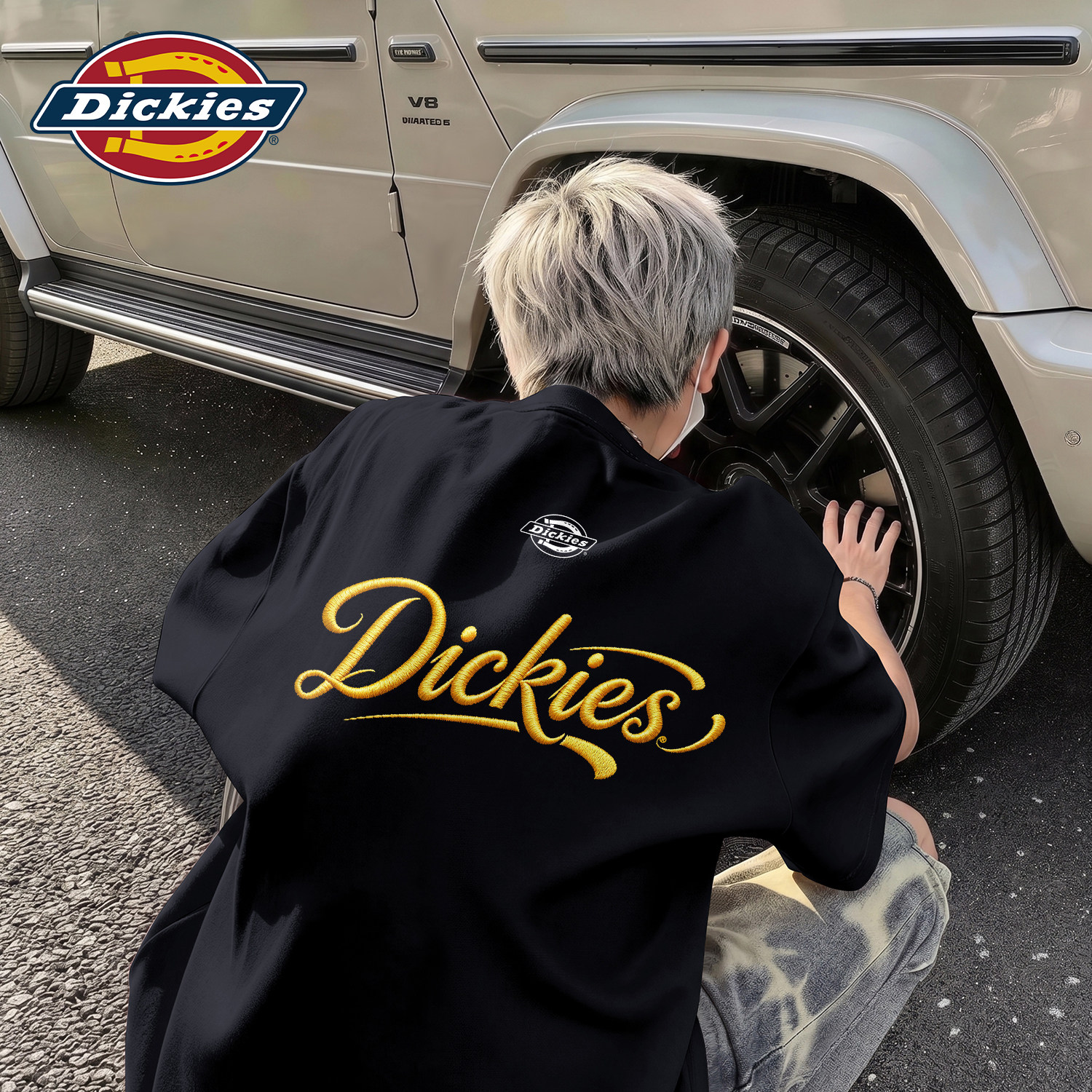 Dickies黑色短袖T恤男款仿刺绣印花上衣2026夏季新款纯棉男士衣服