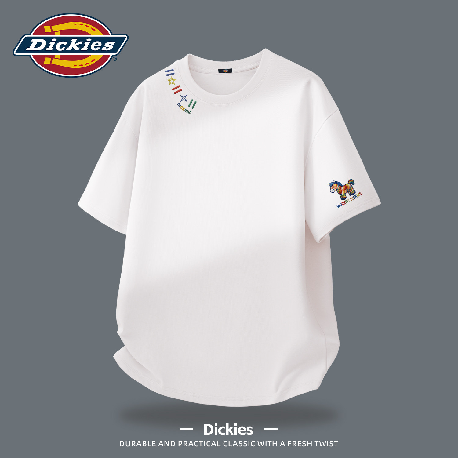 Dickies美式纯棉短袖T恤男款仿刺绣印花上衣2026夏季新款半袖衣服
