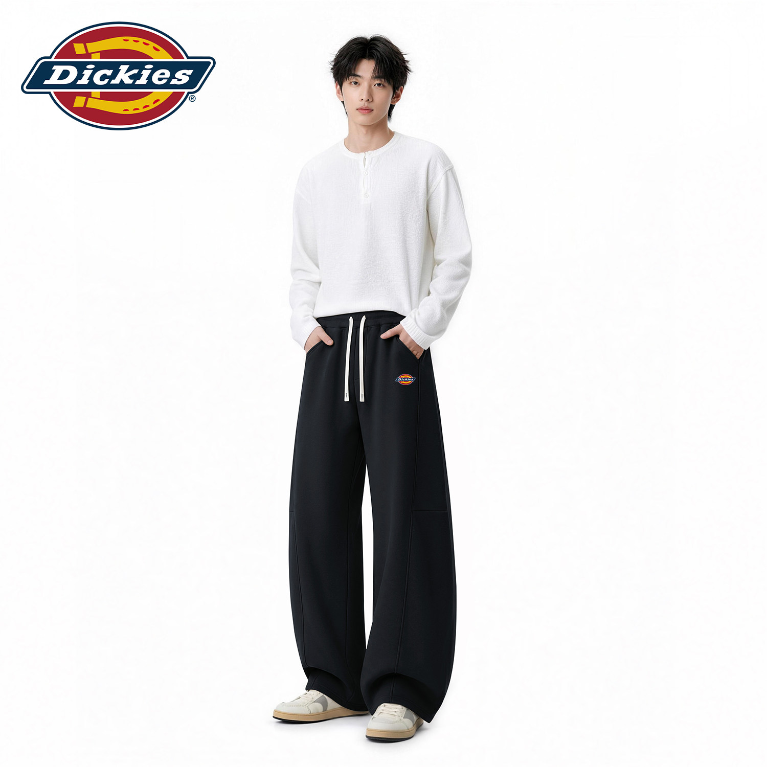 Dickies美式休闲阔腿裤男宽松直筒运动裤系绳黑色弯刀裤男生长裤