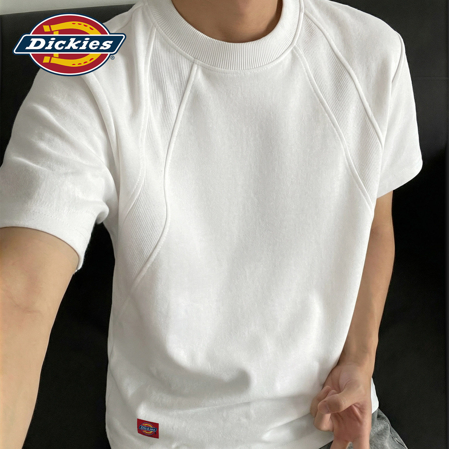 Dickies短袖T恤男款圆领白色2026新款夏季青少年潮流时尚解构体恤