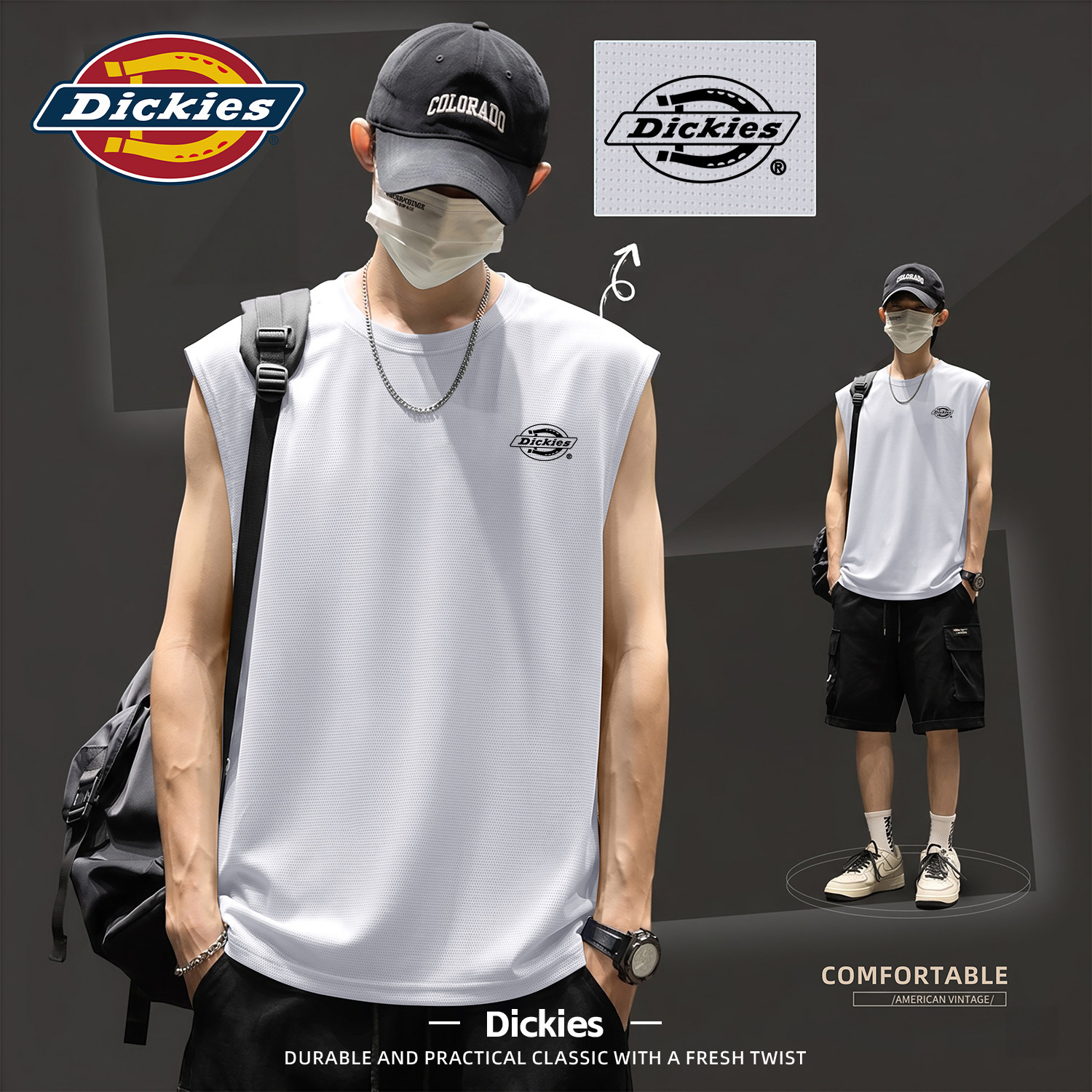 Dickies冰丝背心男夏季薄款透气速干运动T恤2026新款印花无袖坎肩
