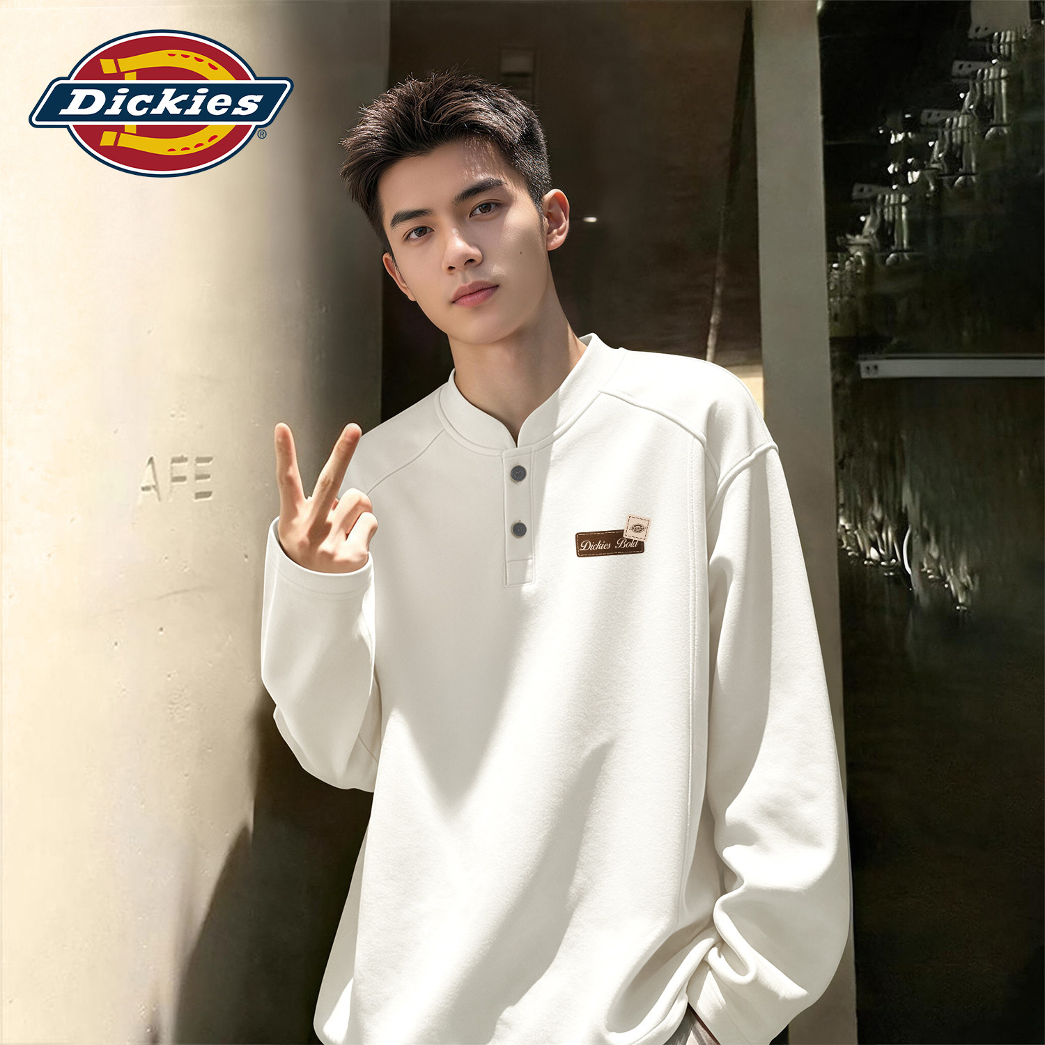 Dickies亨利领卫衣男2026秋季新款情侣百搭白色宽松大码潮牌上衣