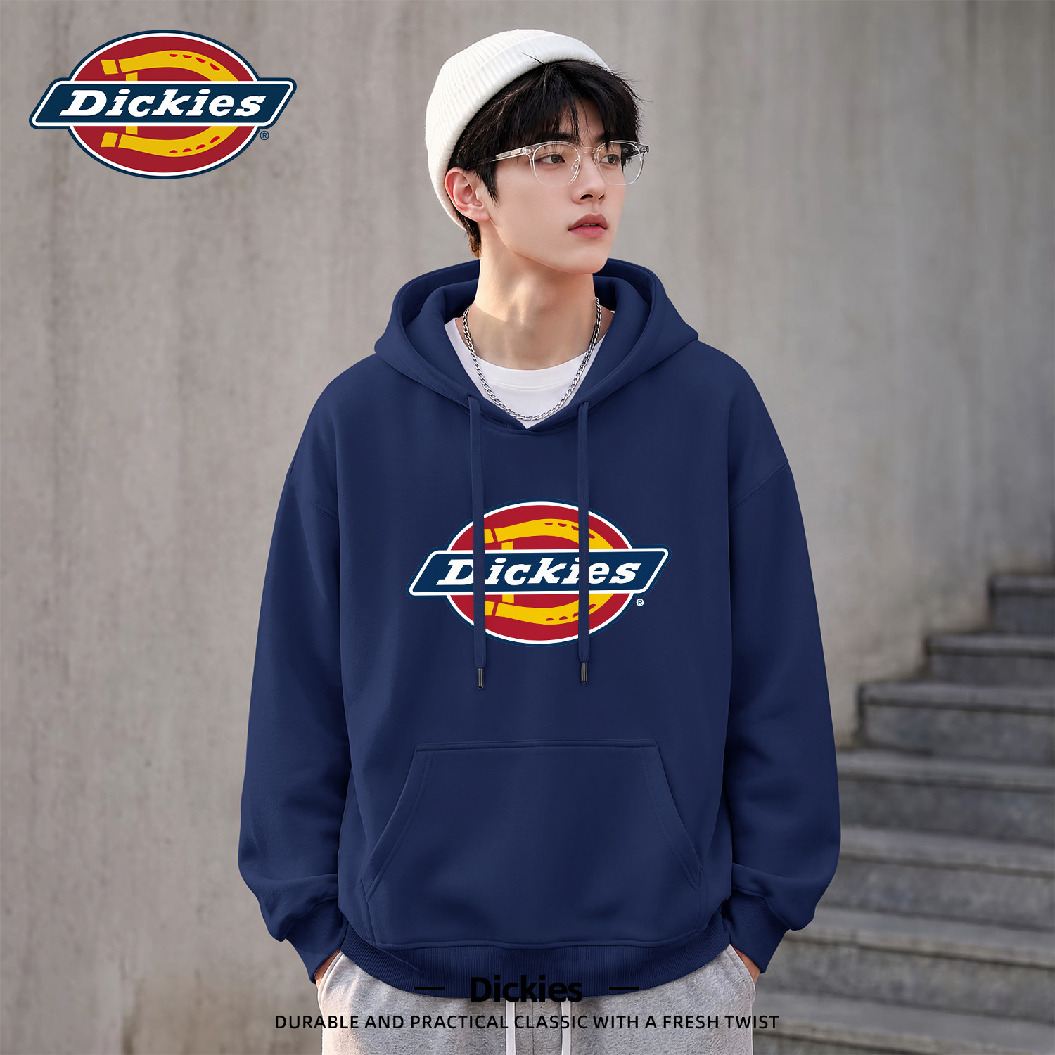 Dickies藏青色连帽卫衣男款宽松外套早秋美式复古街头休闲上衣男
