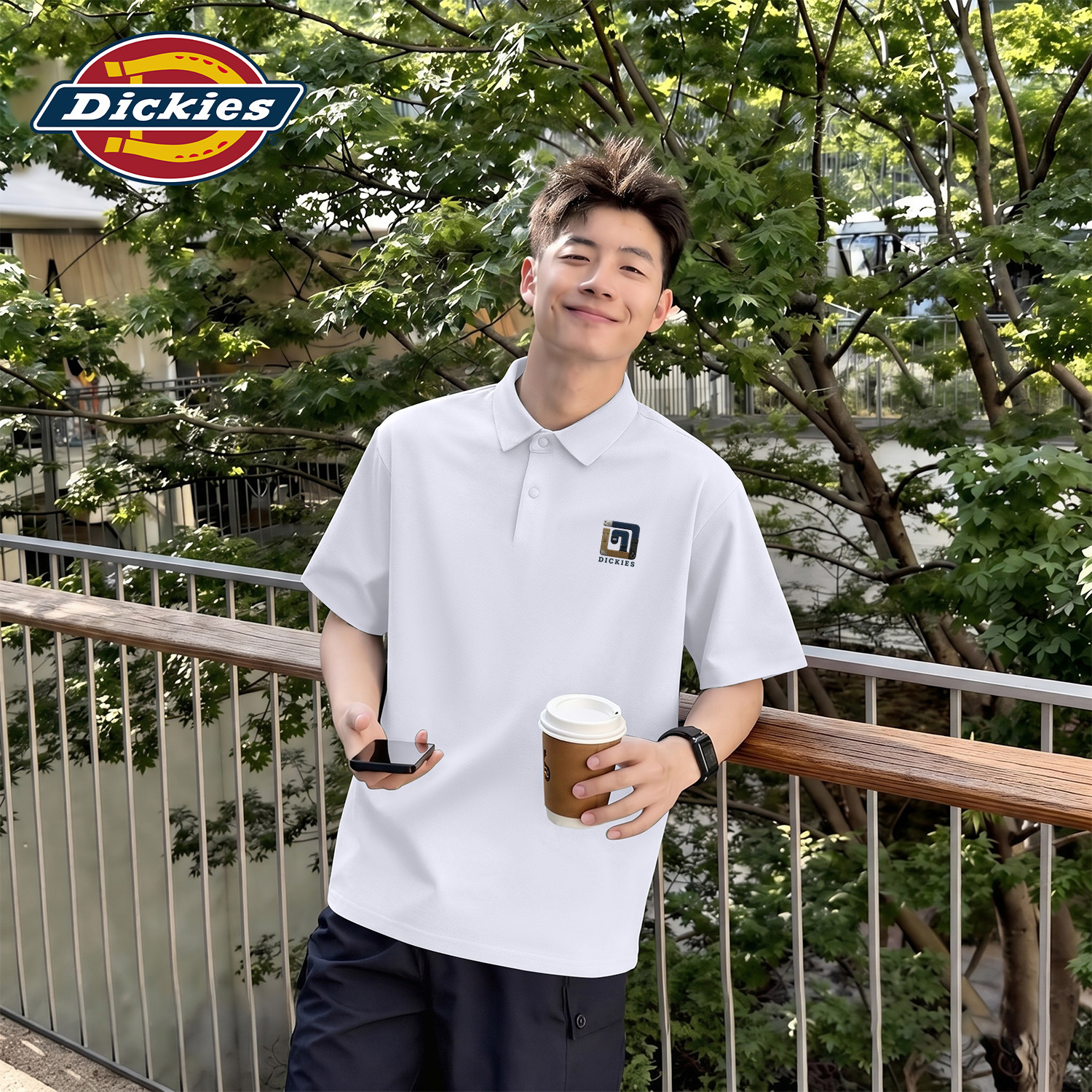 Dickies翻领POLO衫男款夏季短袖冰感透气印花T恤宽松休闲百搭上衣