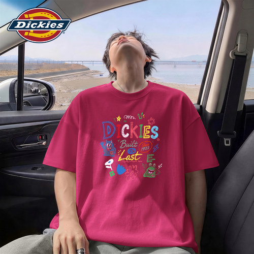 Dickies童趣印花短袖T恤男青少年美式涂鸦炸街休闲上衣酷帅半袖男