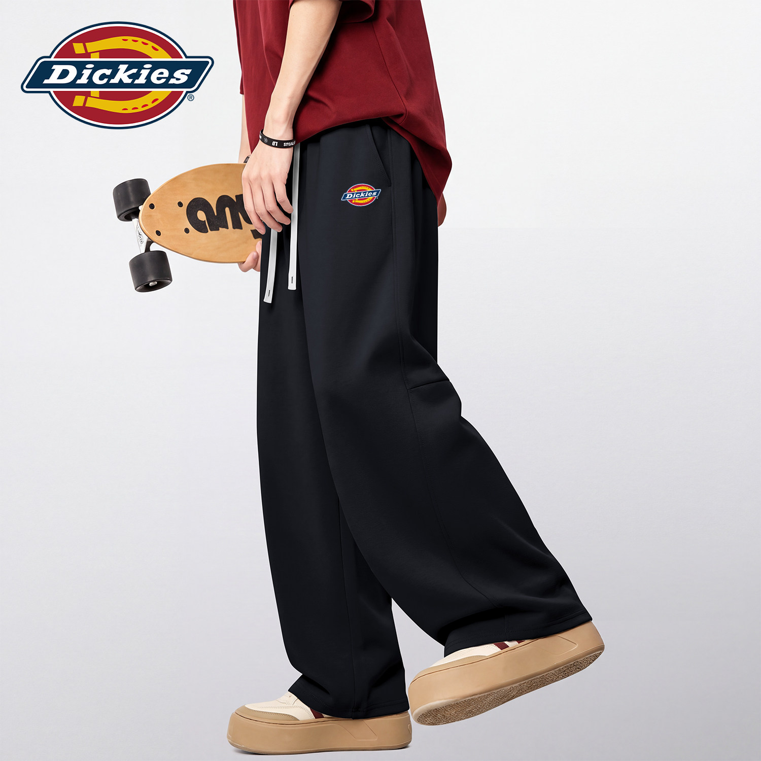 Dickies美式弯刀阔腿裤男款早秋宽松百搭休闲裤潮流舒适黑色长裤