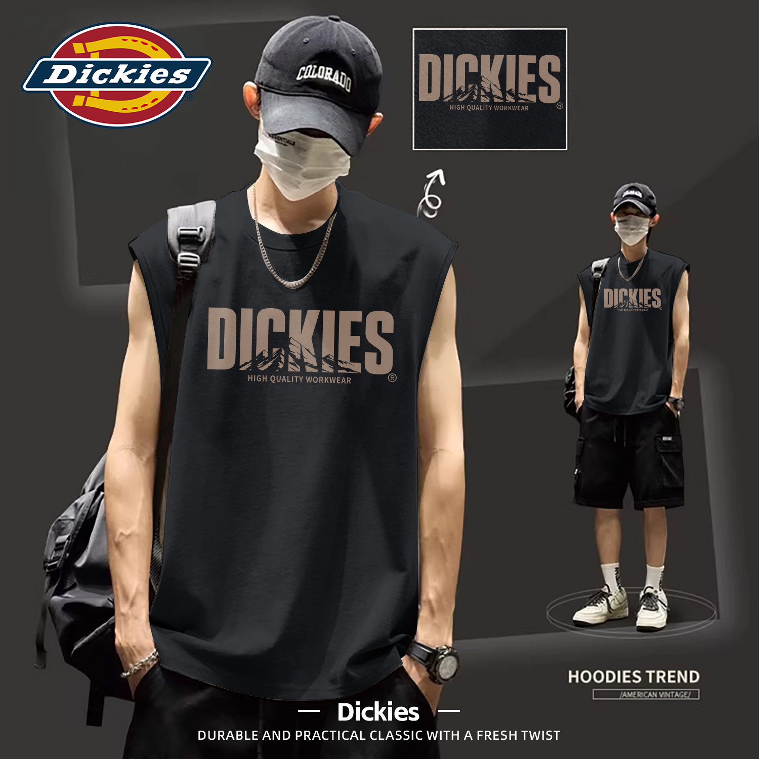 Dickies美式潮牌背心男夏季纯棉宽松印花无袖T恤青少年男坎肩上衣